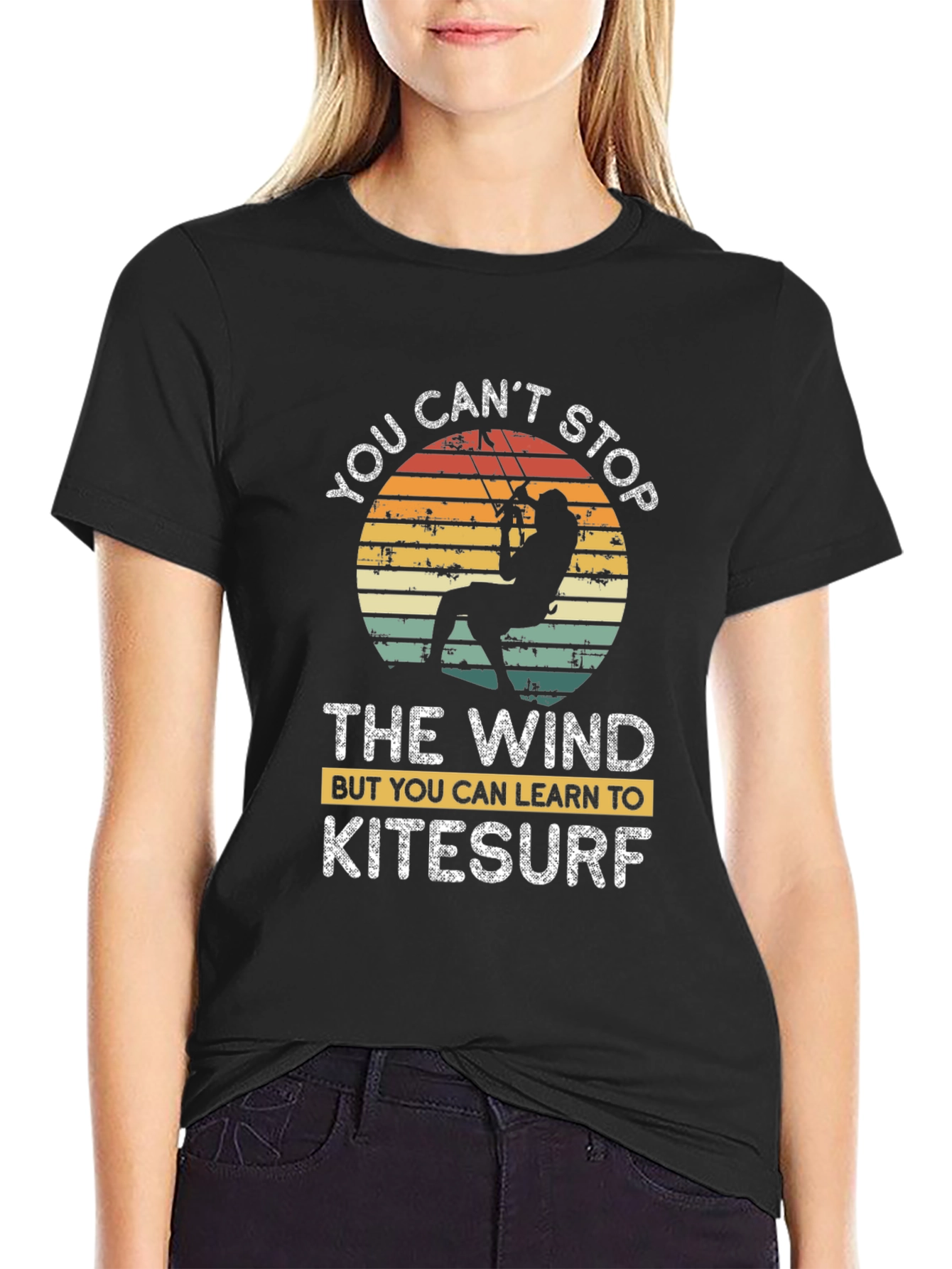 Black Kitesurf T-Shirt - You Can't Stop The Wind - Unisex view 2