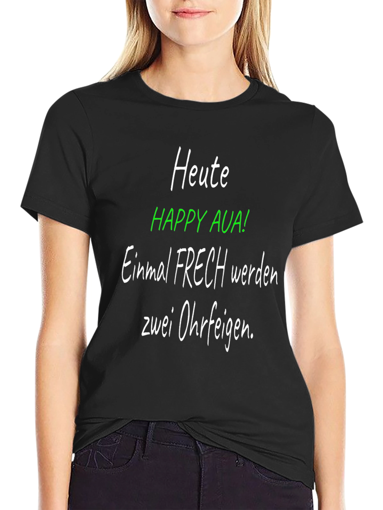Black Heute Happy Aua! Funny German Graphic T-Shirt view 2