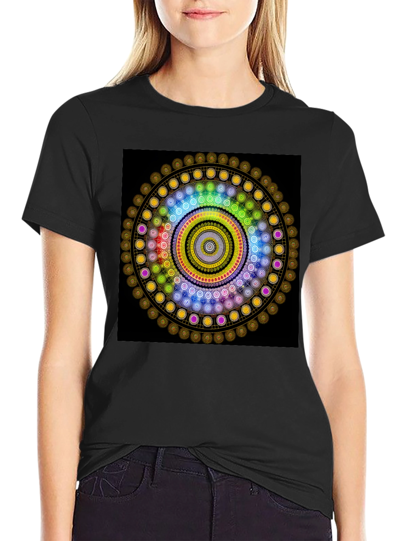 Black Geometric Mandala Graphic Black T-Shirt view 2