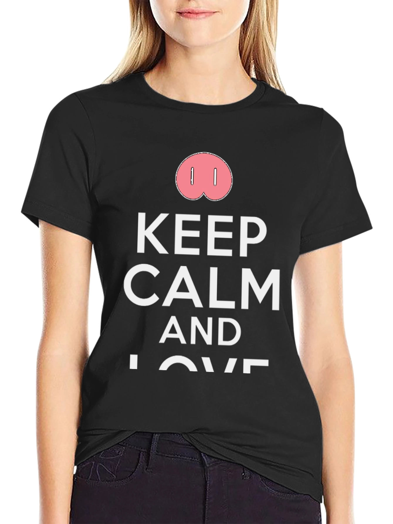 Black Keep Calm Pig Snout Black T-Shirt view 2