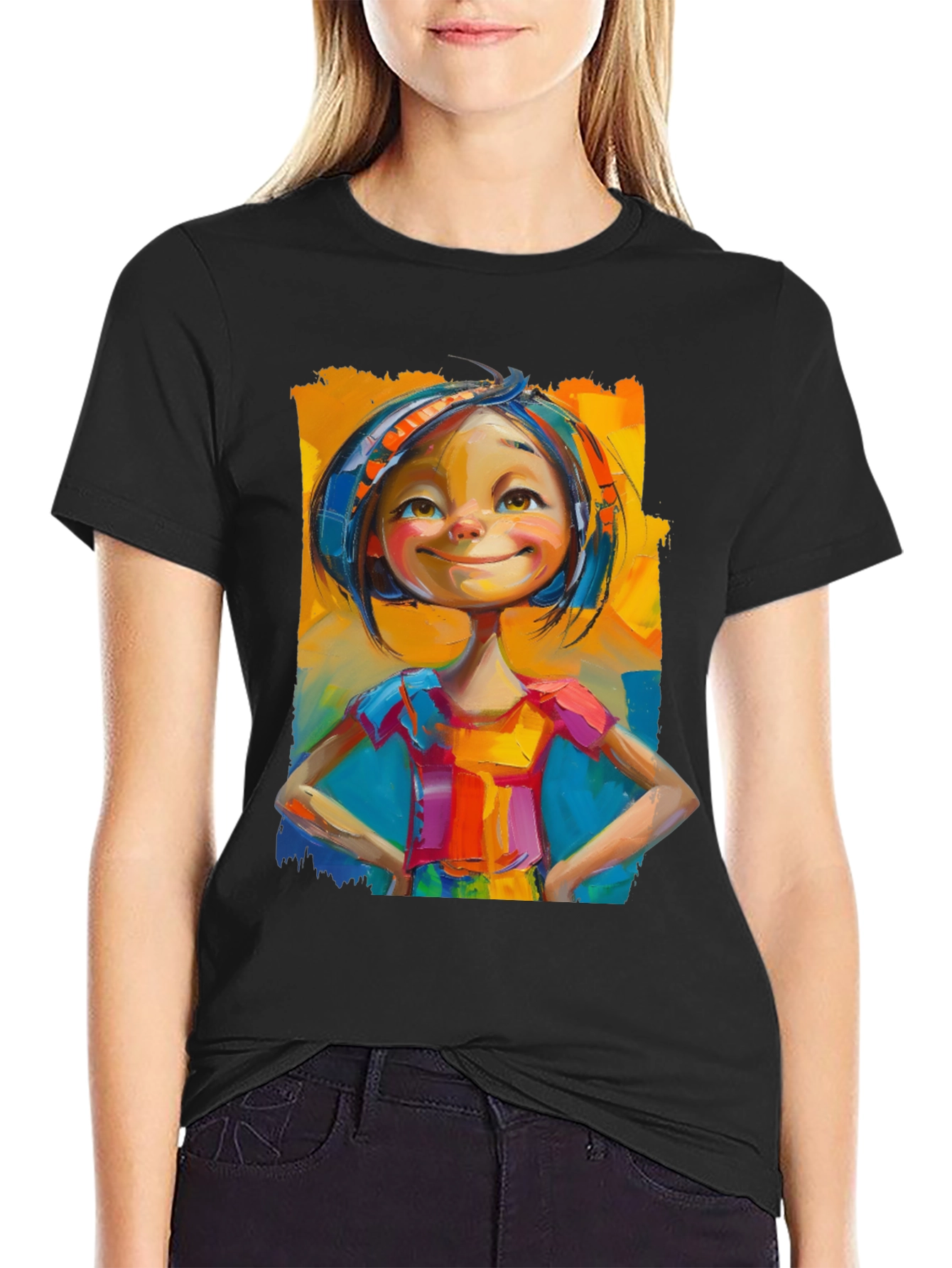 Black Whimsical Girl Art Black T-Shirt view 2