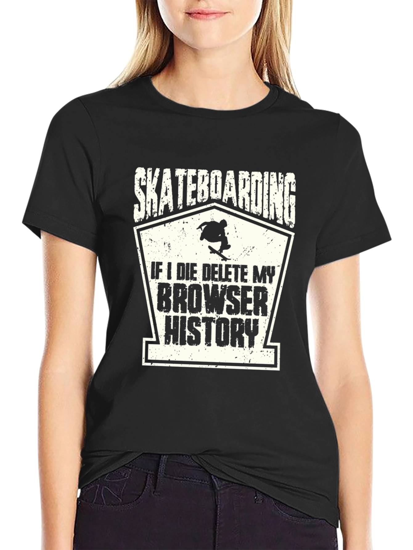 Black Skateboarding Browser History T-Shirt view 2