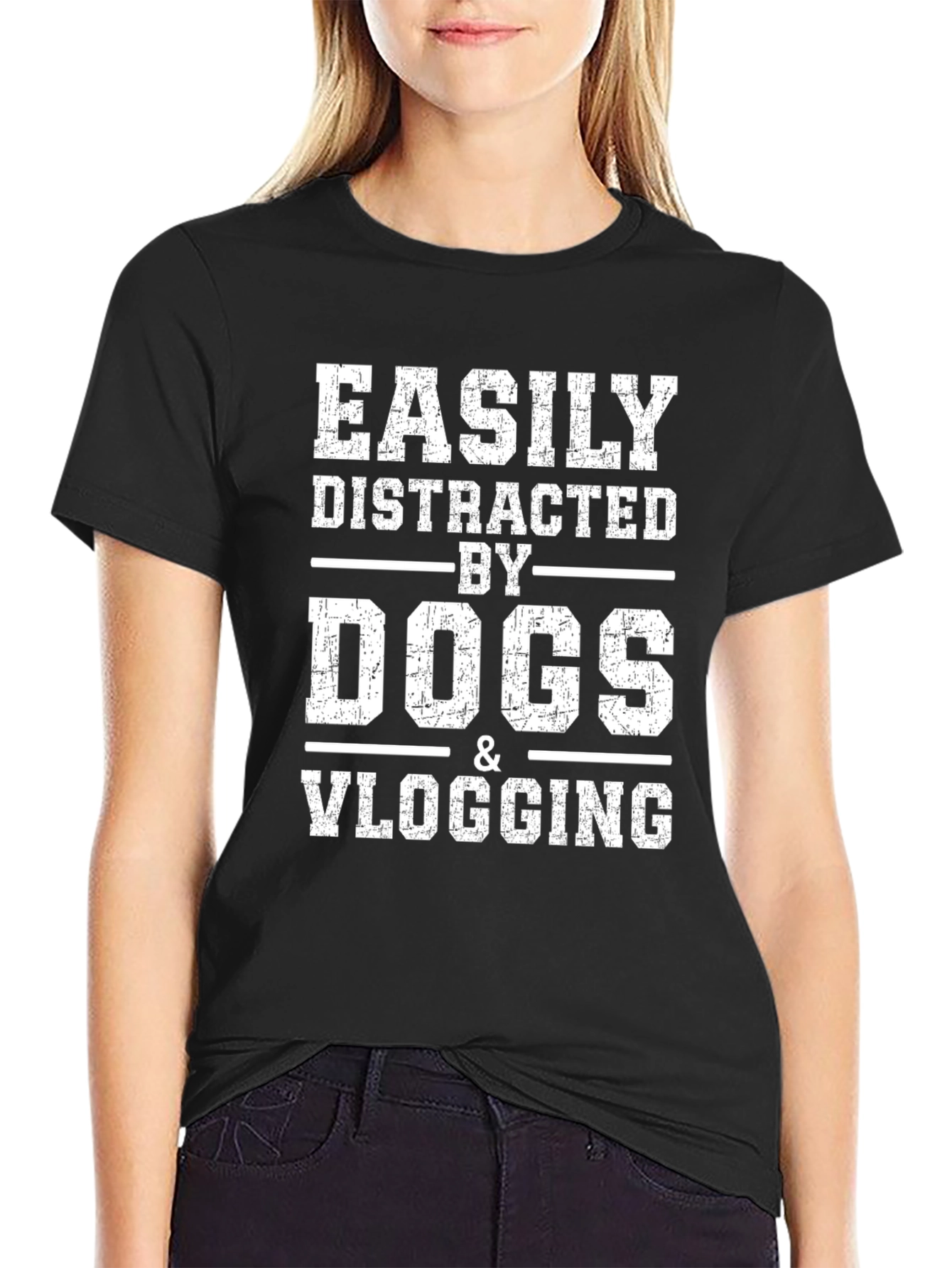 Black Easily Distracted By Dogs & Vlogging T-Shirt view 2