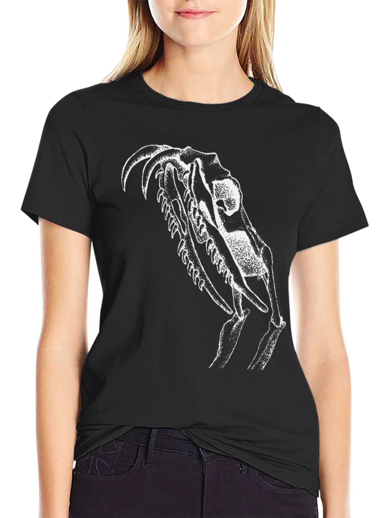 Black Black T-Shirt with White Skull Graphic view 2