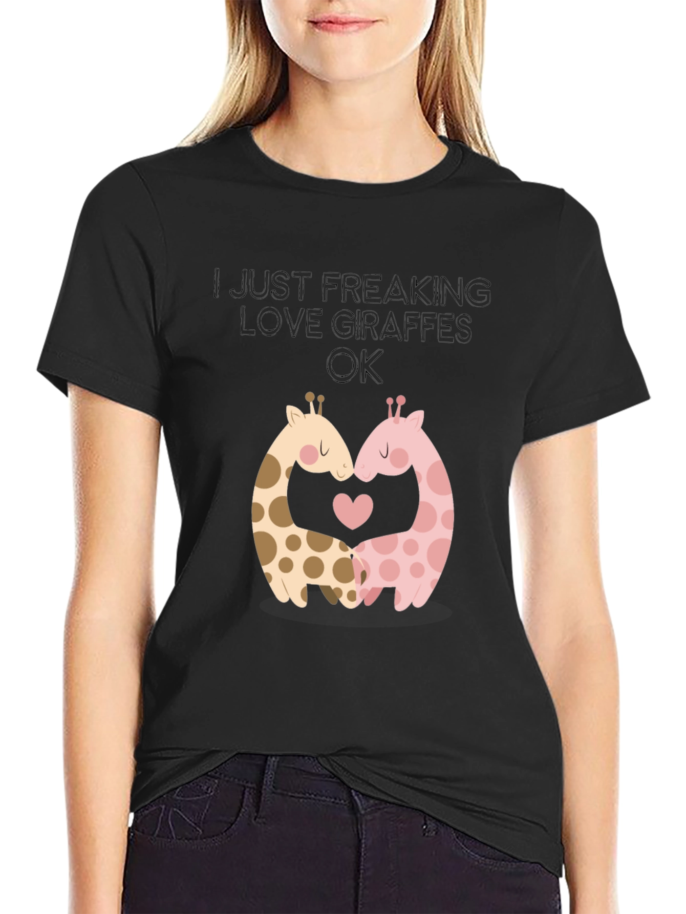 Black I Love Giraffes Graphic T-Shirt view 2
