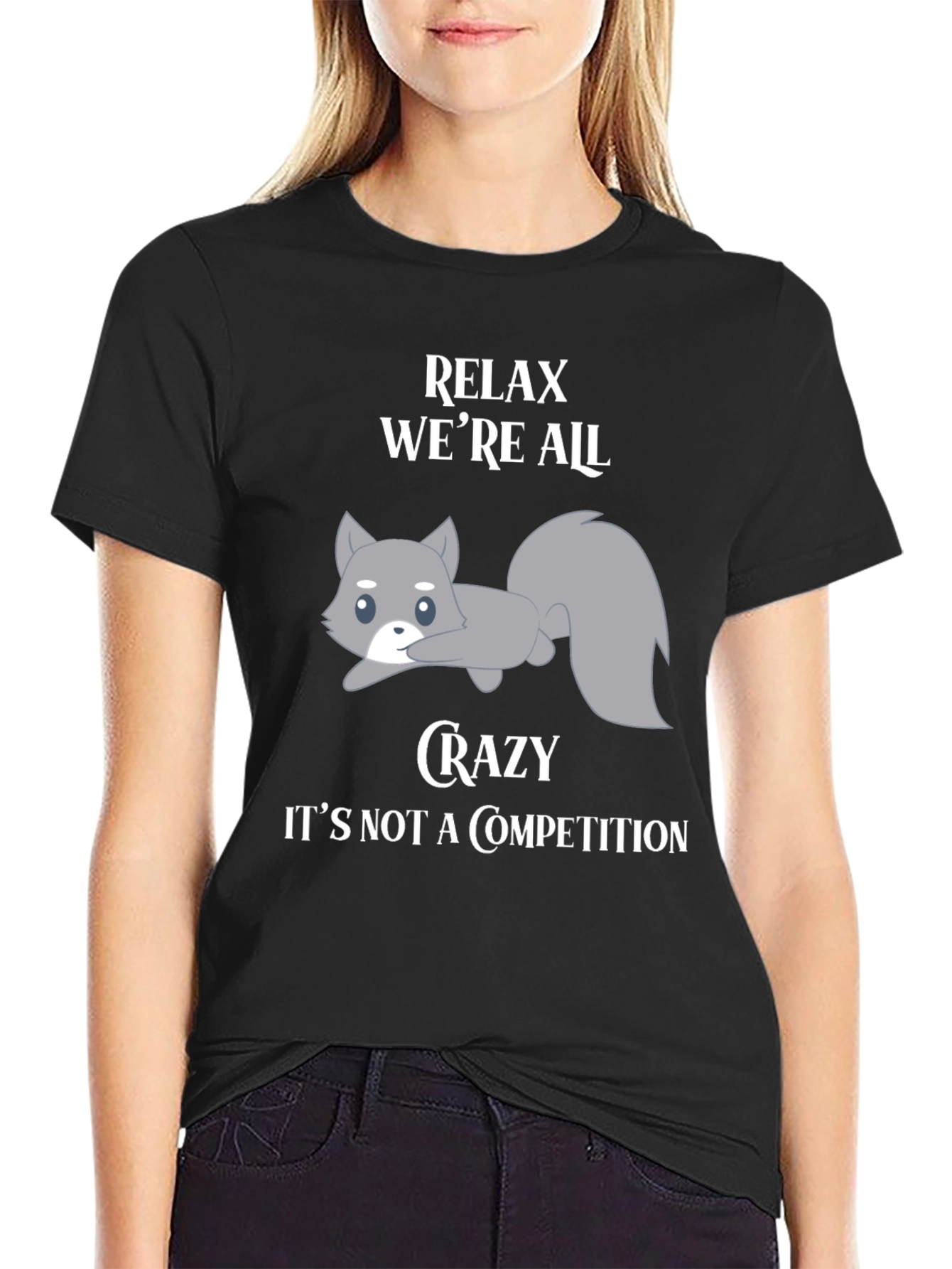 Black Relax We're All Crazy T-Shirt with Squirrel Graphic view 2