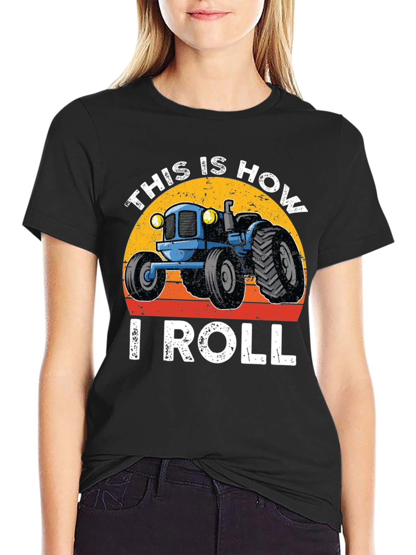 Black This is How I Roll Tractor Graphic Tee view 2