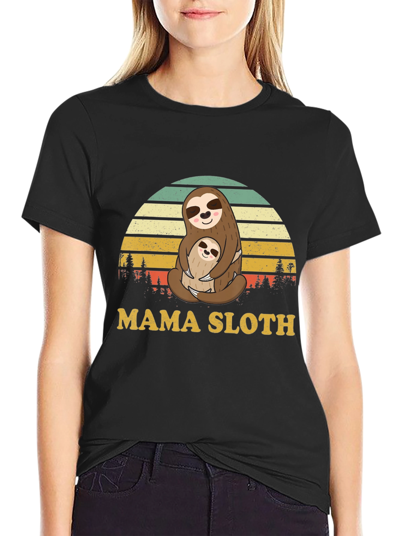 Black Mama Sloth T-Shirt - Cute Mother's Day Gift view 2