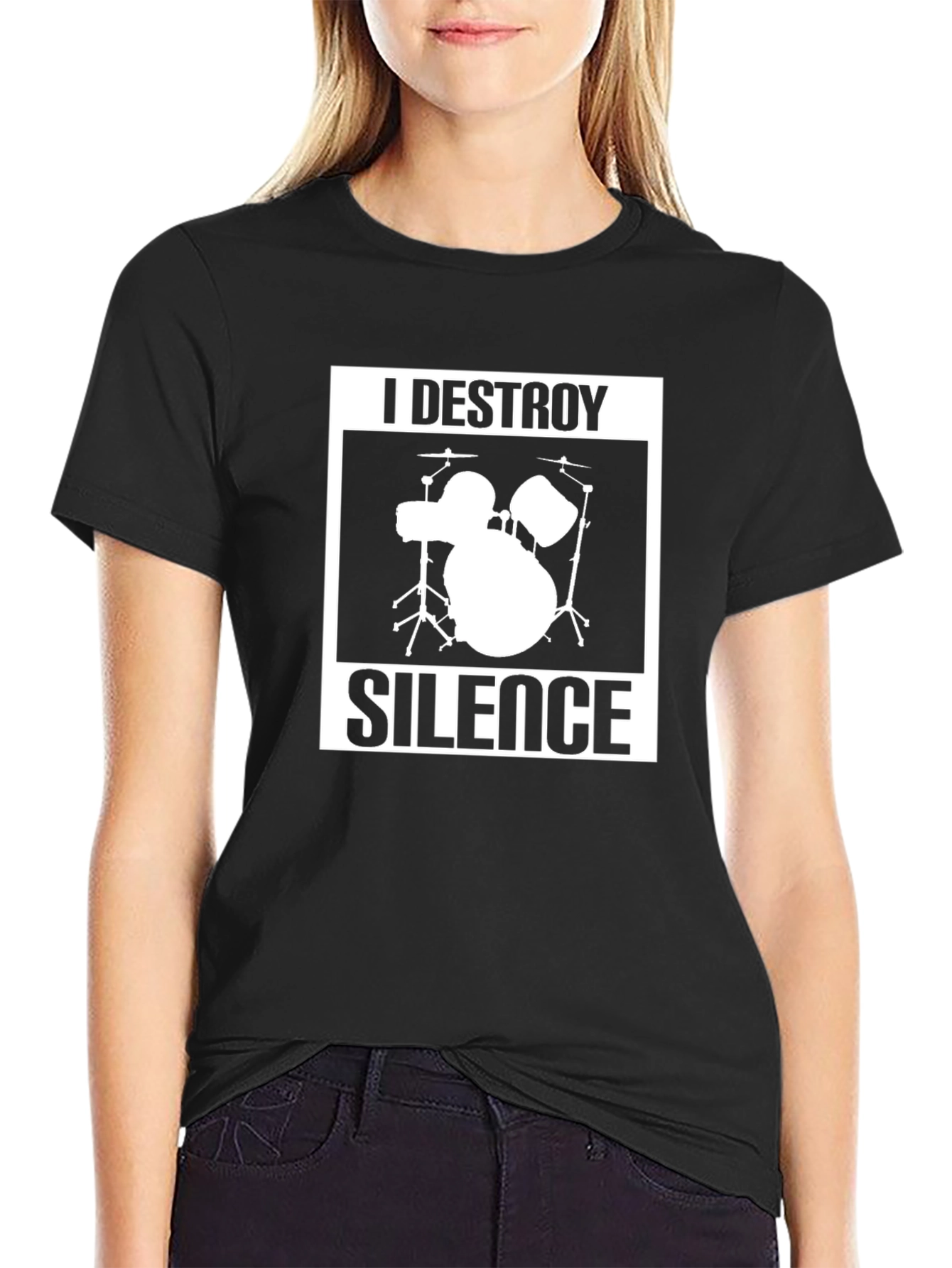 Black I Destroy Silence Drum Kit Black T-Shirt view 2