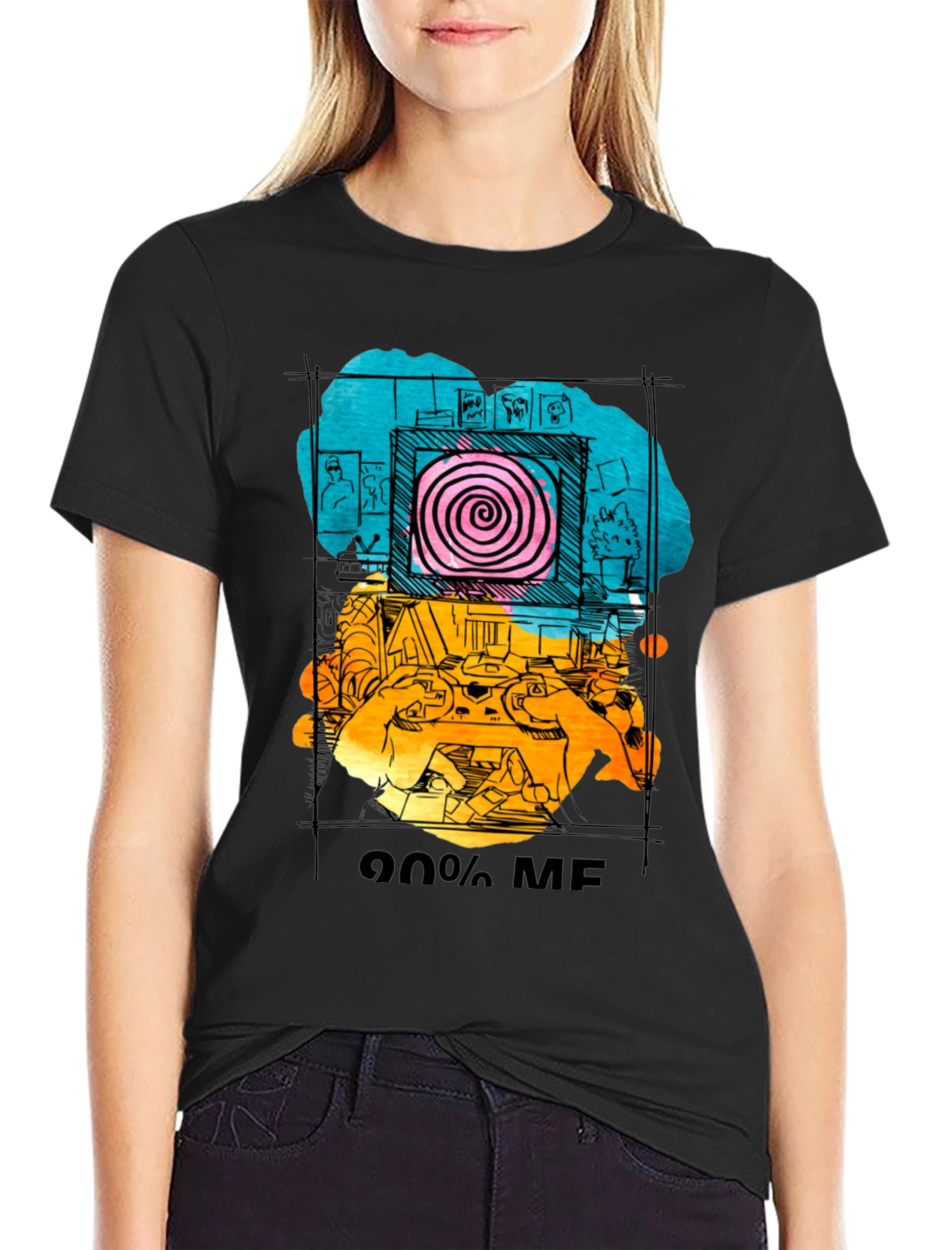 Black 90% Me Graphic T-Shirt - Quirky Artistic Tee view 2