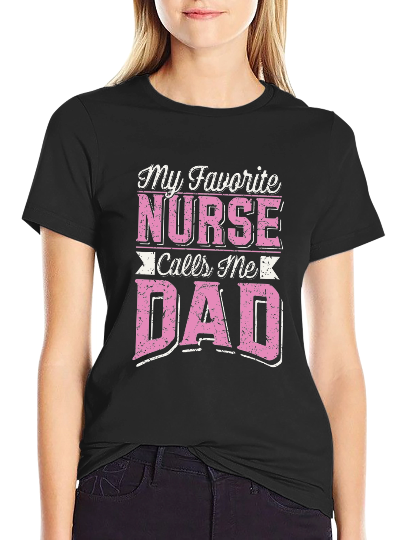 Black My Favorite Nurse Calls Me Dad T-Shirt view 2