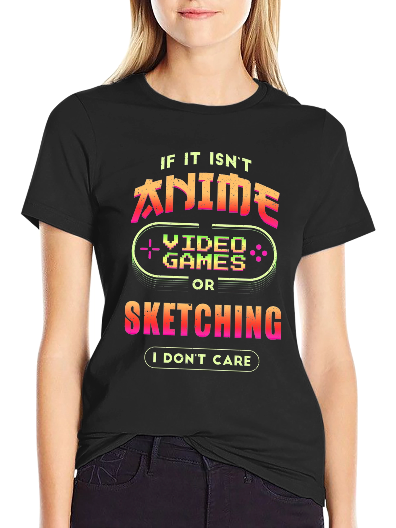 Black Anime Video Games Sketching Graphic Tee view 2
