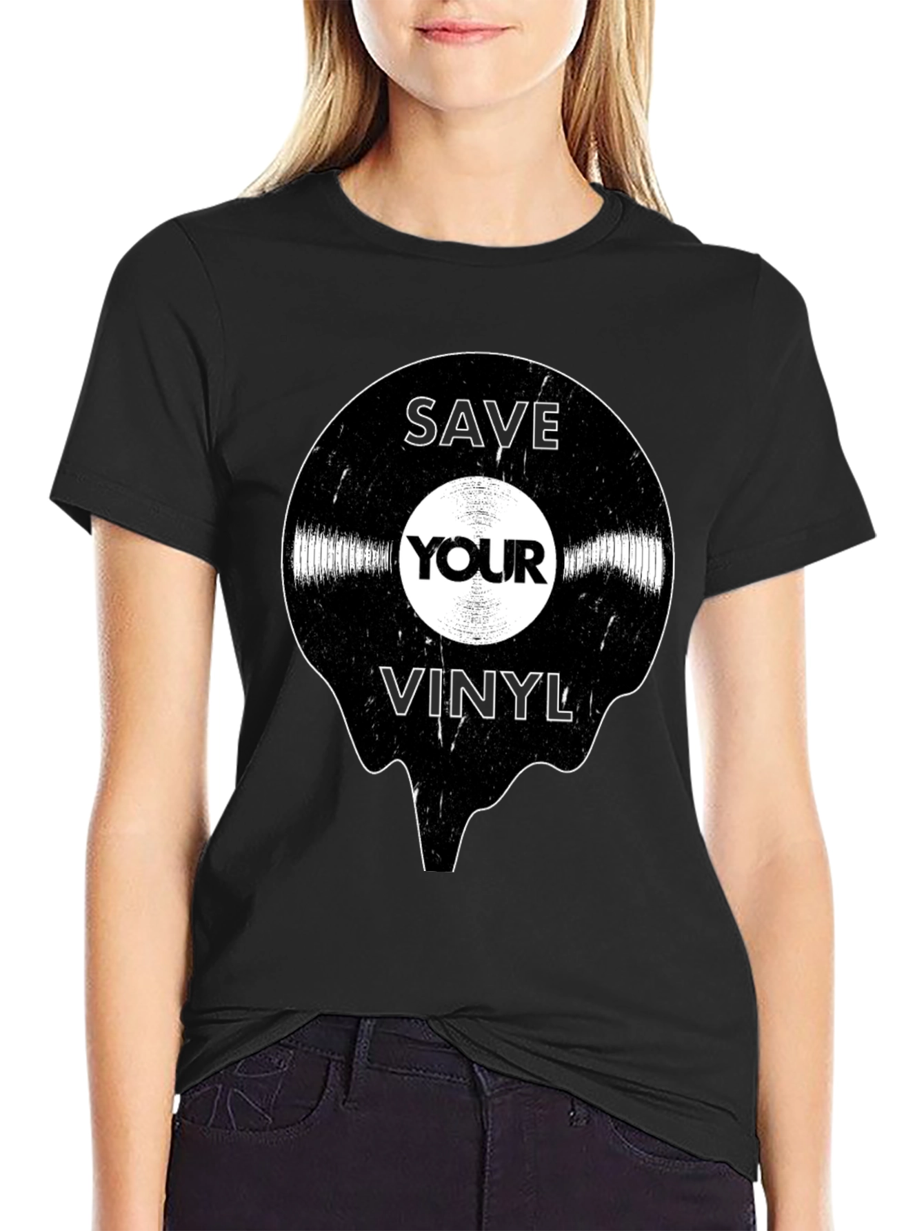 Black Save Your Vinyl Record Graphic T-Shirt - Retro Music Lover Tee view 2