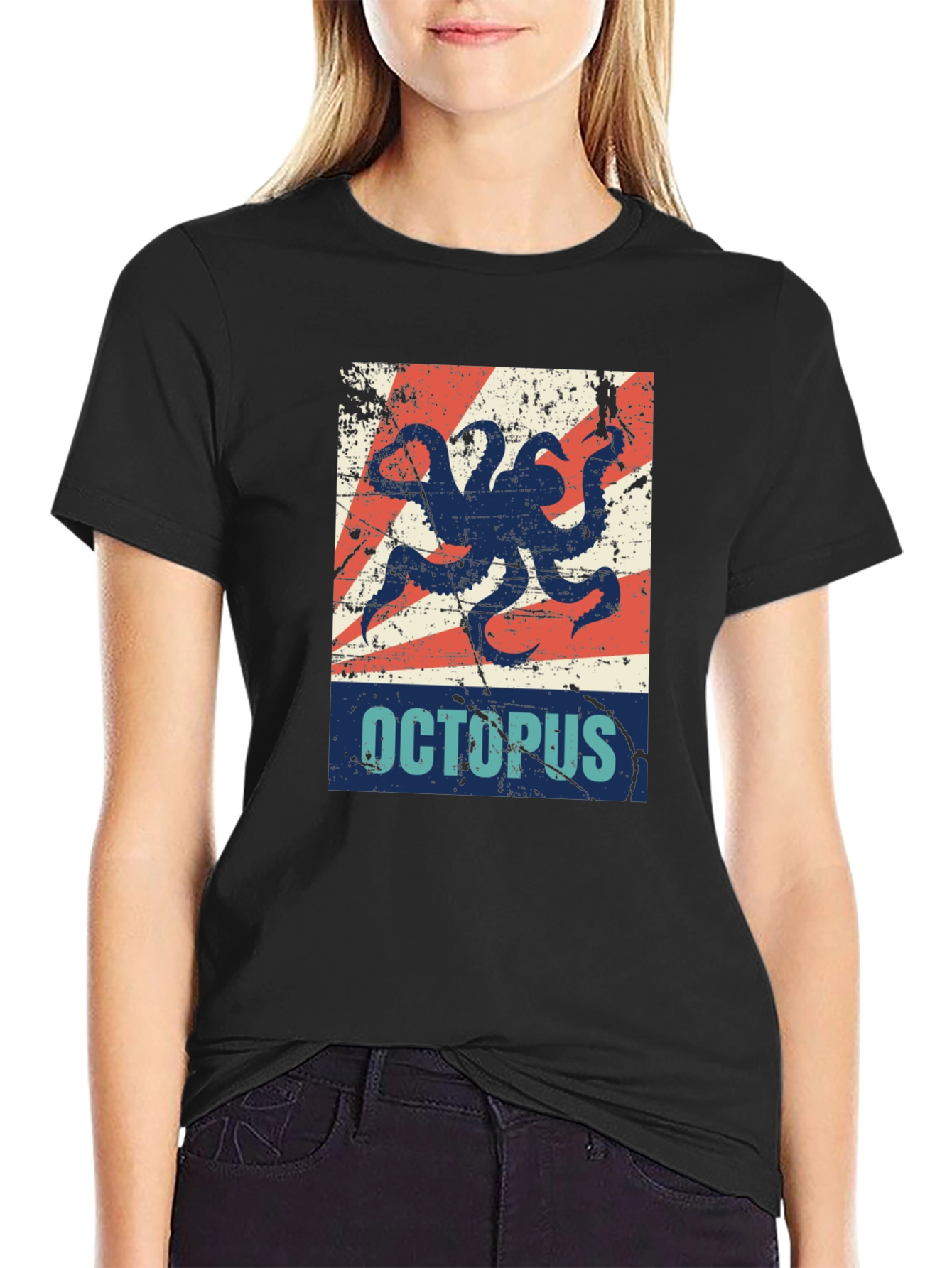 Black Distressed Octopus Graphic T-Shirt - Men's Black Tee view 2
