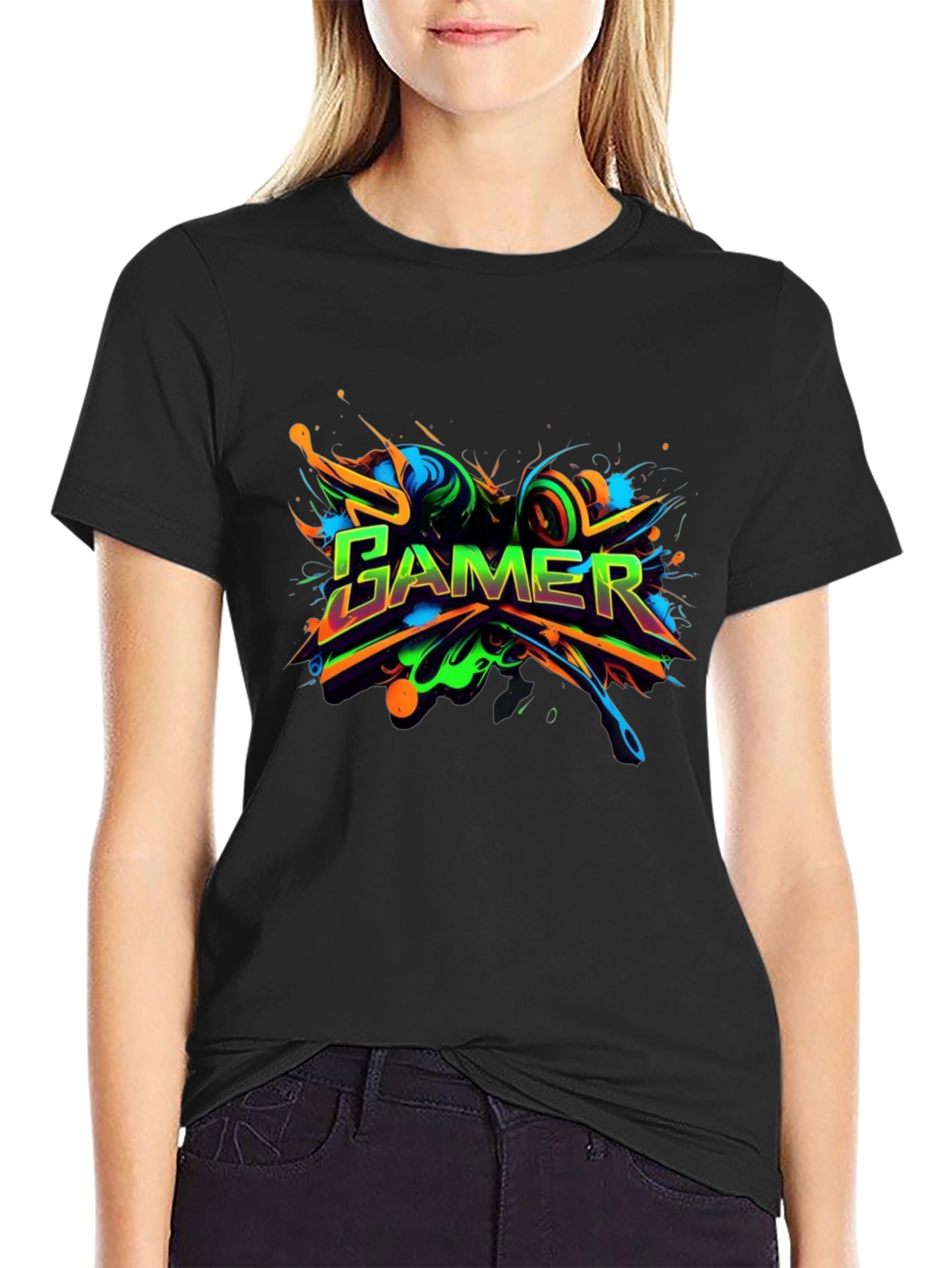 Black Gamer Graphic Tee - Vivid Design, Soft Fabric view 2