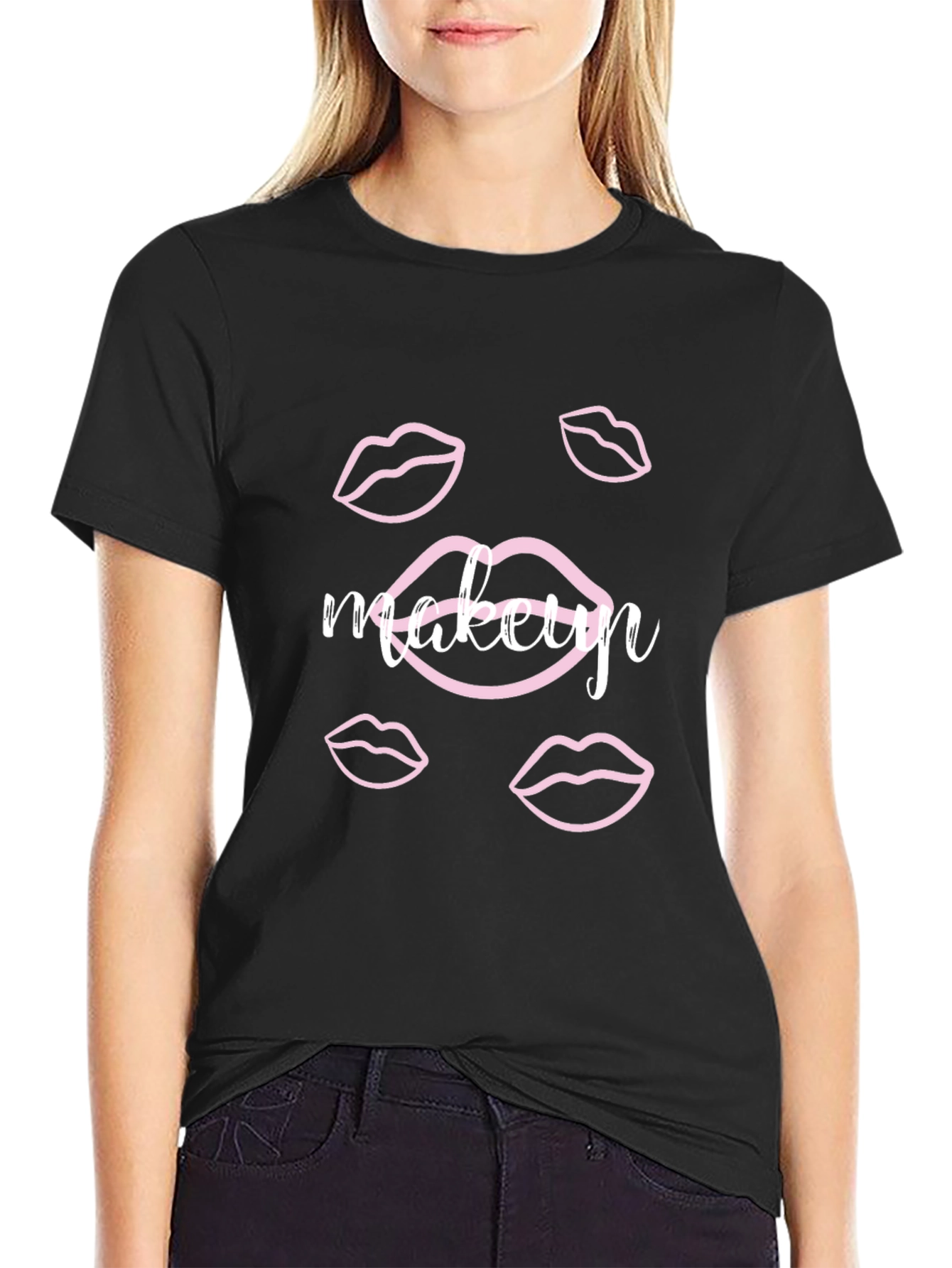 Black Makeup Lips Graphic Black T-Shirt view 2