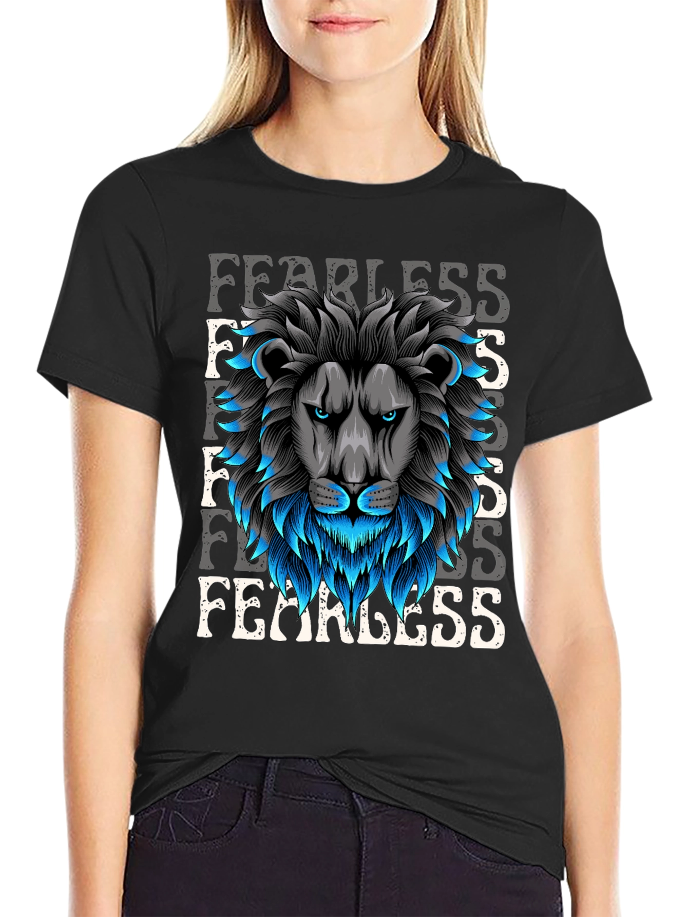 Black Fearless Lion Graphic Tee - Bold Style view 2