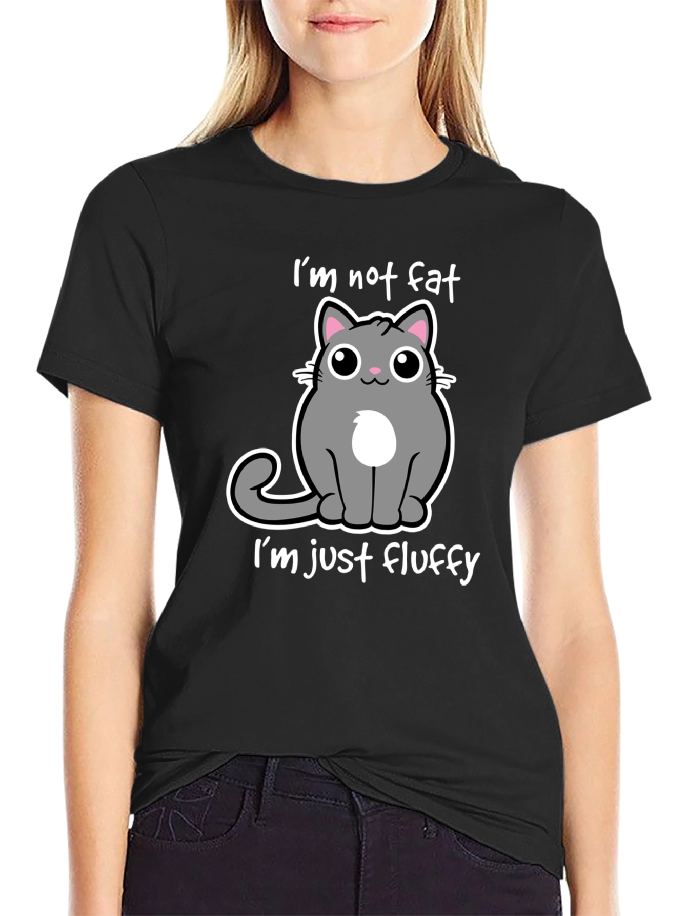 Black I'm Not Fat, I'm Just Fluffy - Cat T-Shirt view 2