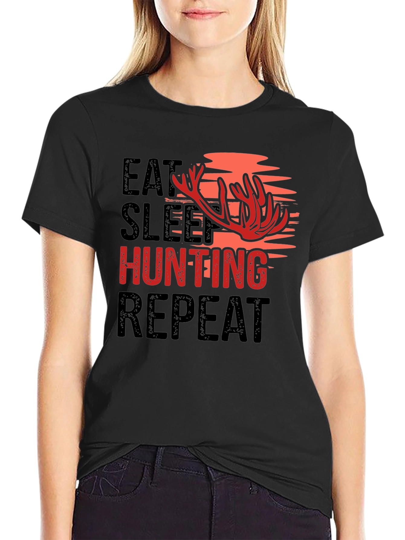 Black Eat Sleep Hunting Repeat Graphic Tee view 2
