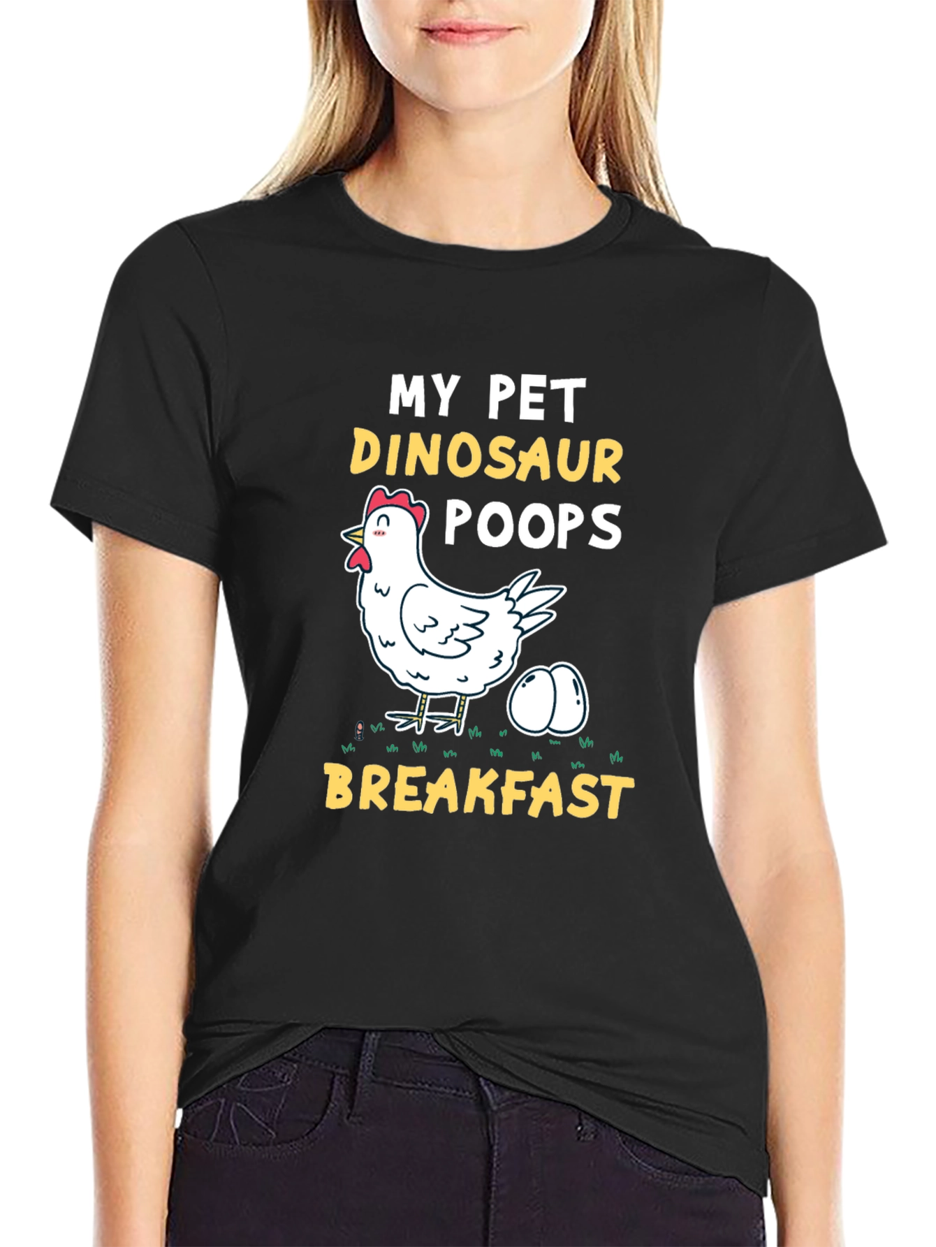 Black My Pet Dinosaur Chicken T-Shirt - Novelty Breakfast Tee view 2