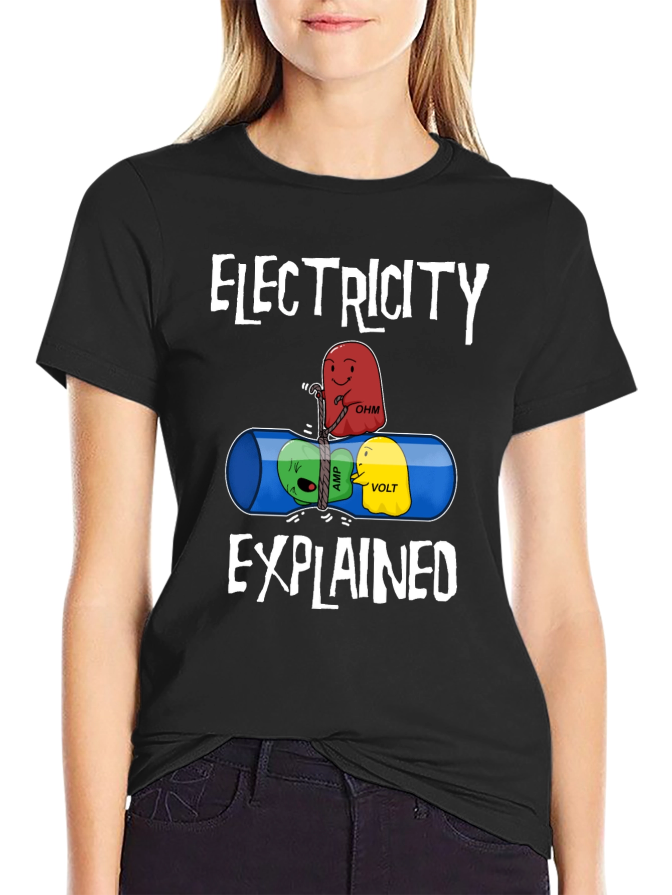 Black Electricity Explained Graphic T-Shirt view 2