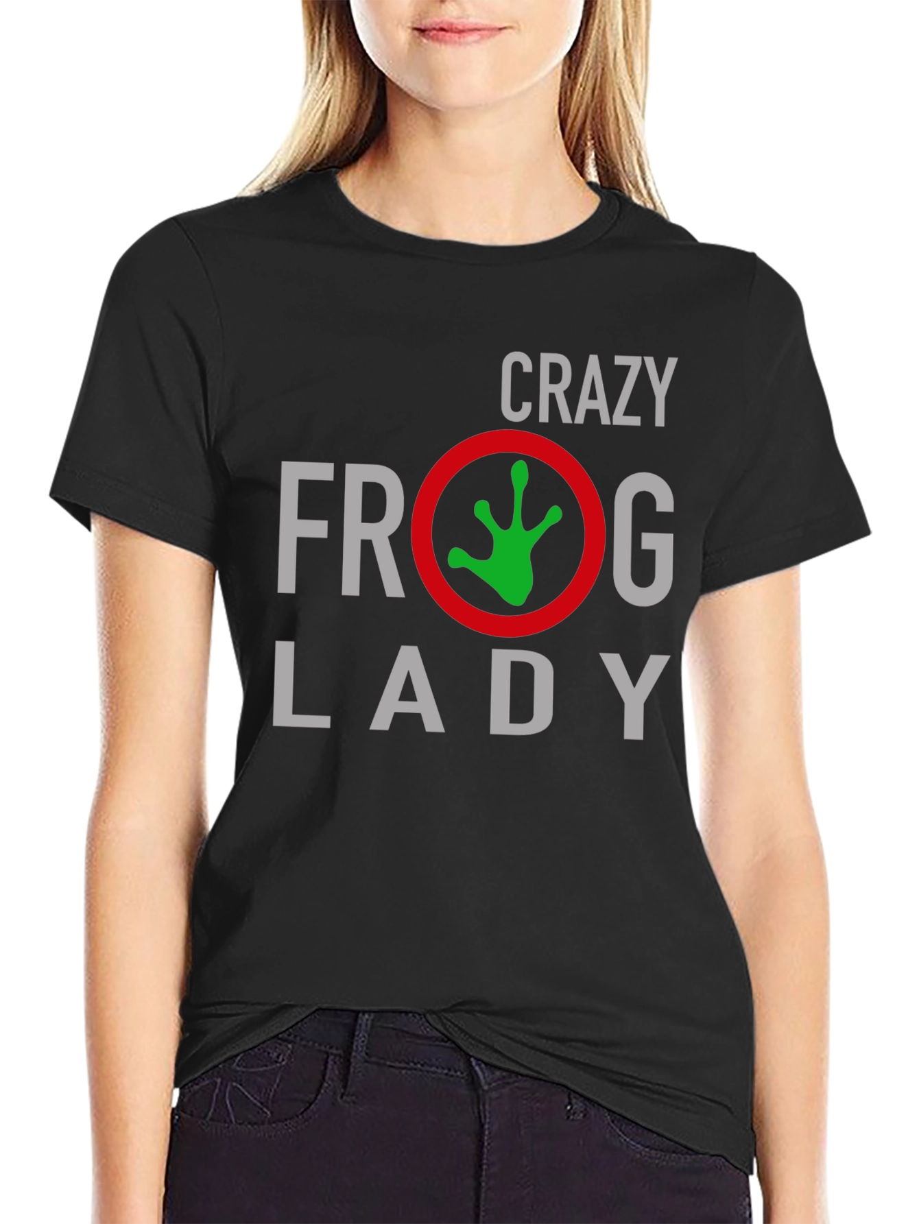 Black Crazy Frog Lady Graphic Tee - Black view 2