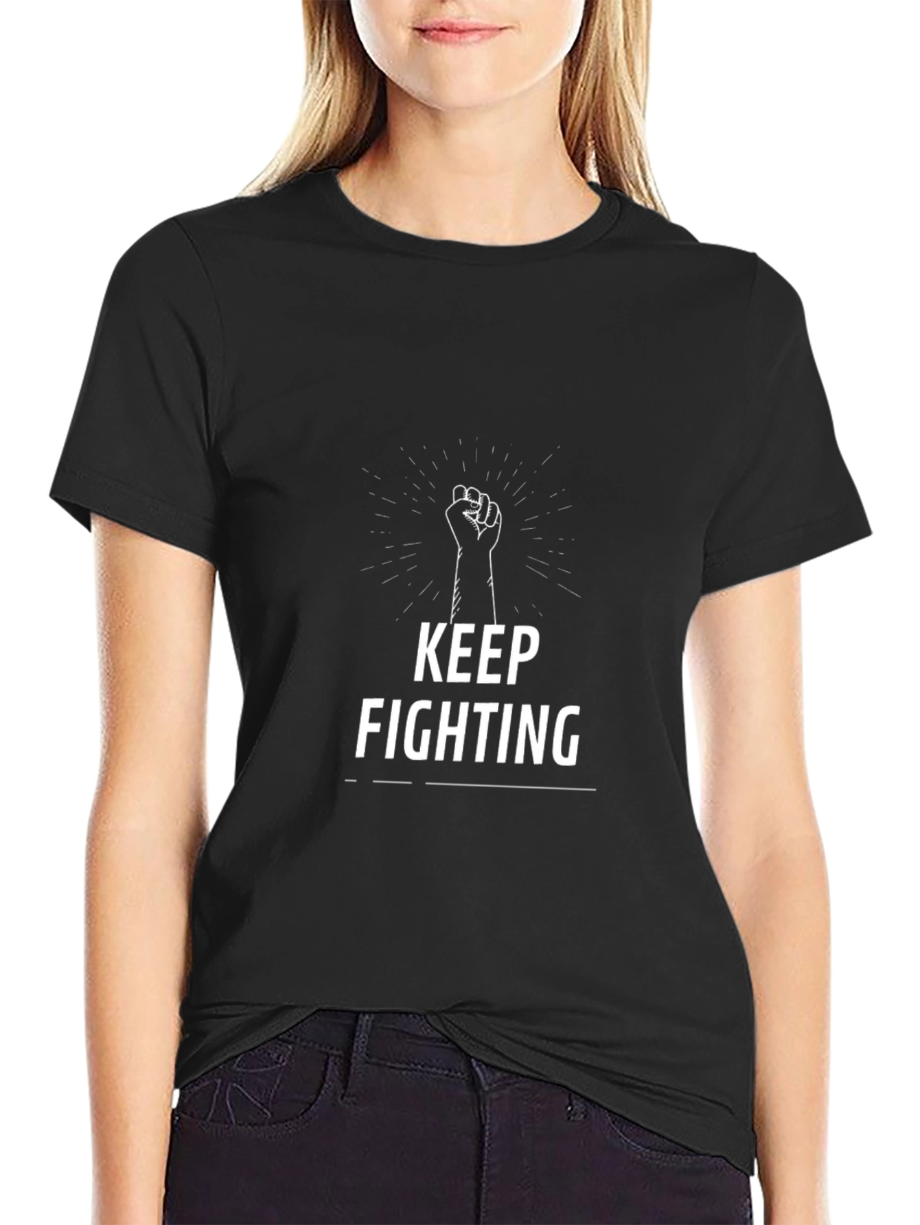 Black Keep Fighting Graphic Black T-Shirt view 2