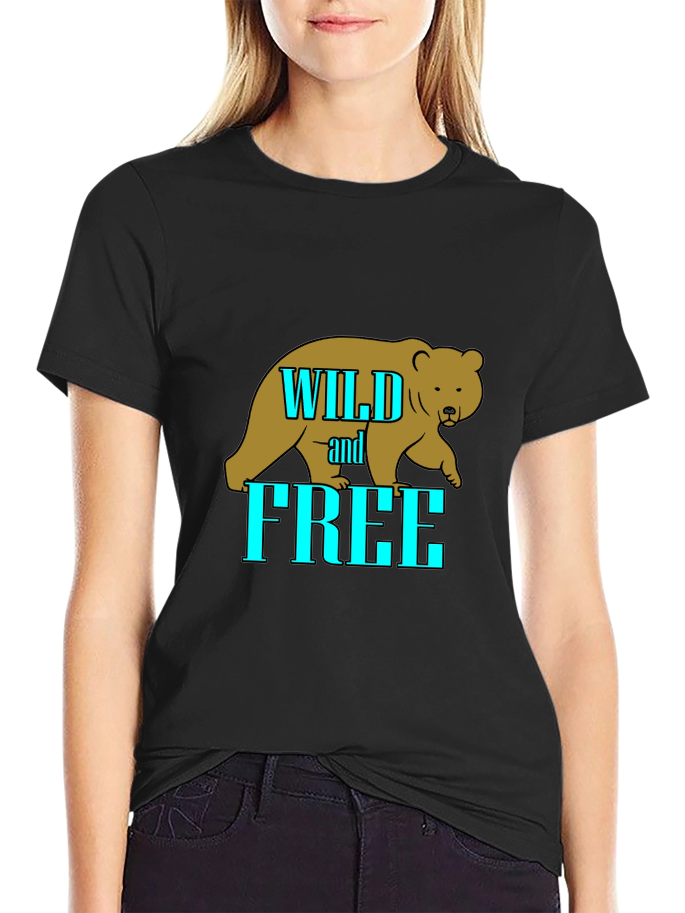 Black Wild and Free Bear Graphic T-Shirt - Black view 2