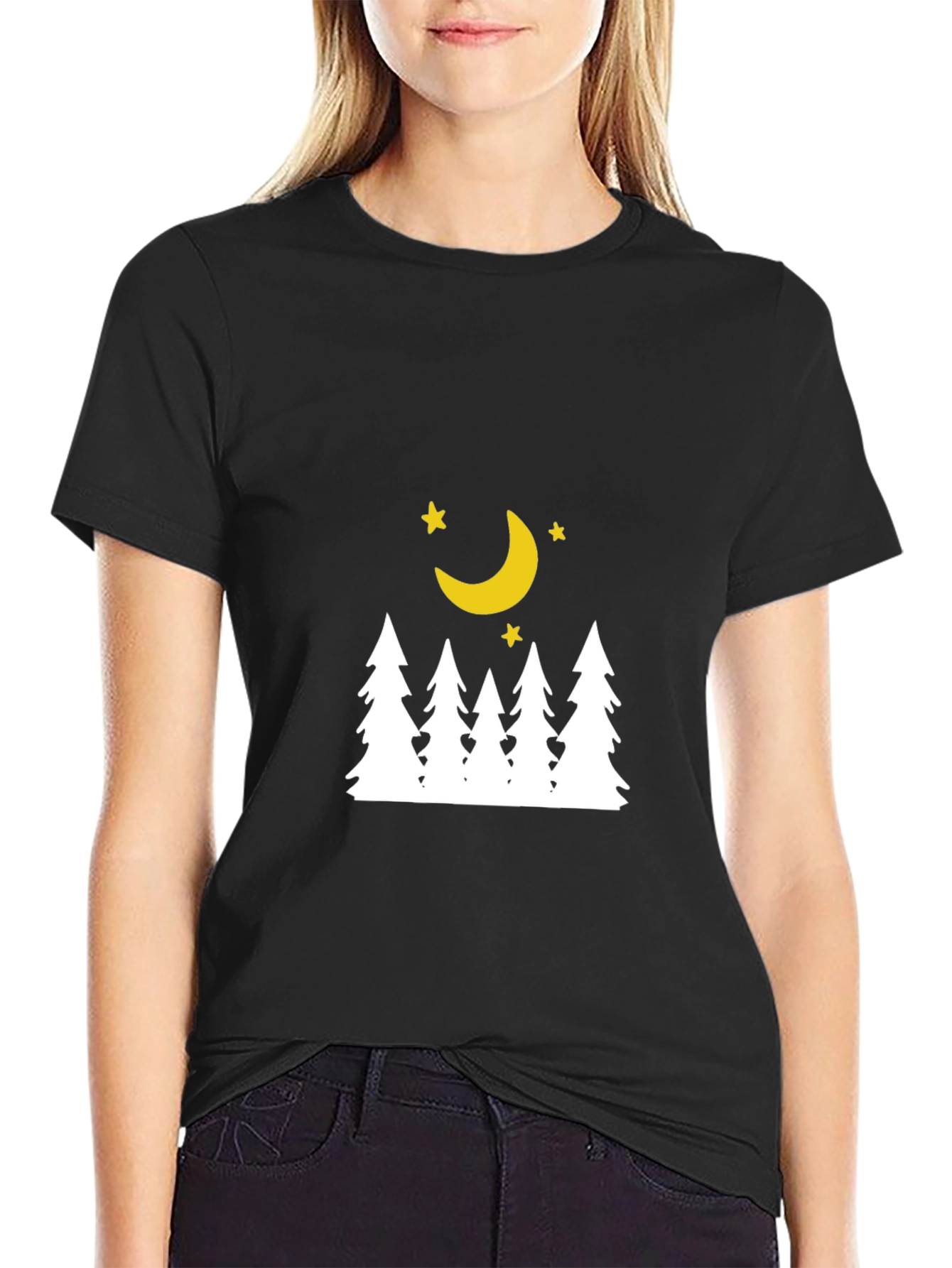 Black Nature Moon T-Shirt - Black Cotton Tee view 2