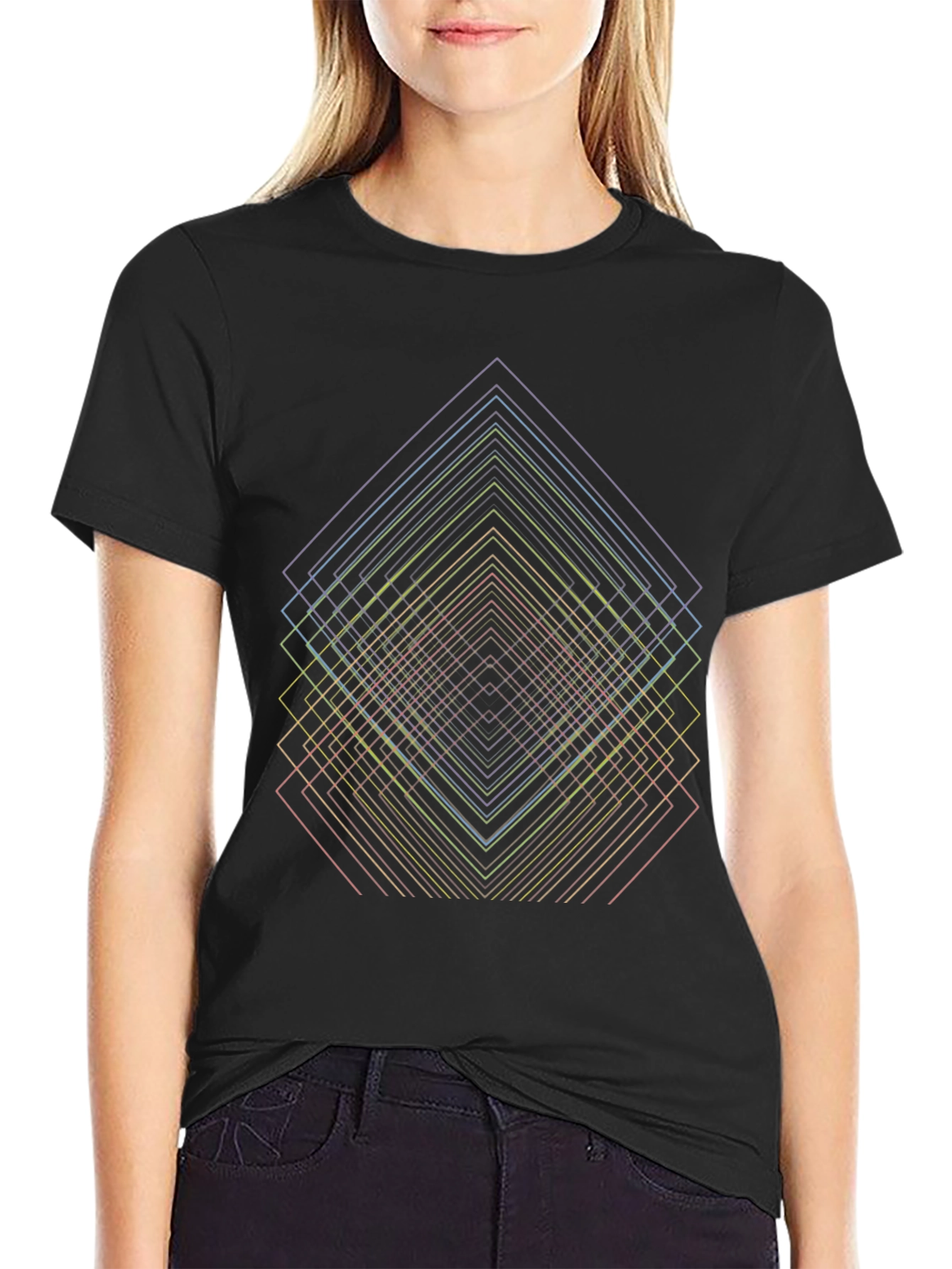Black Geometric Illusion T-Shirt view 2