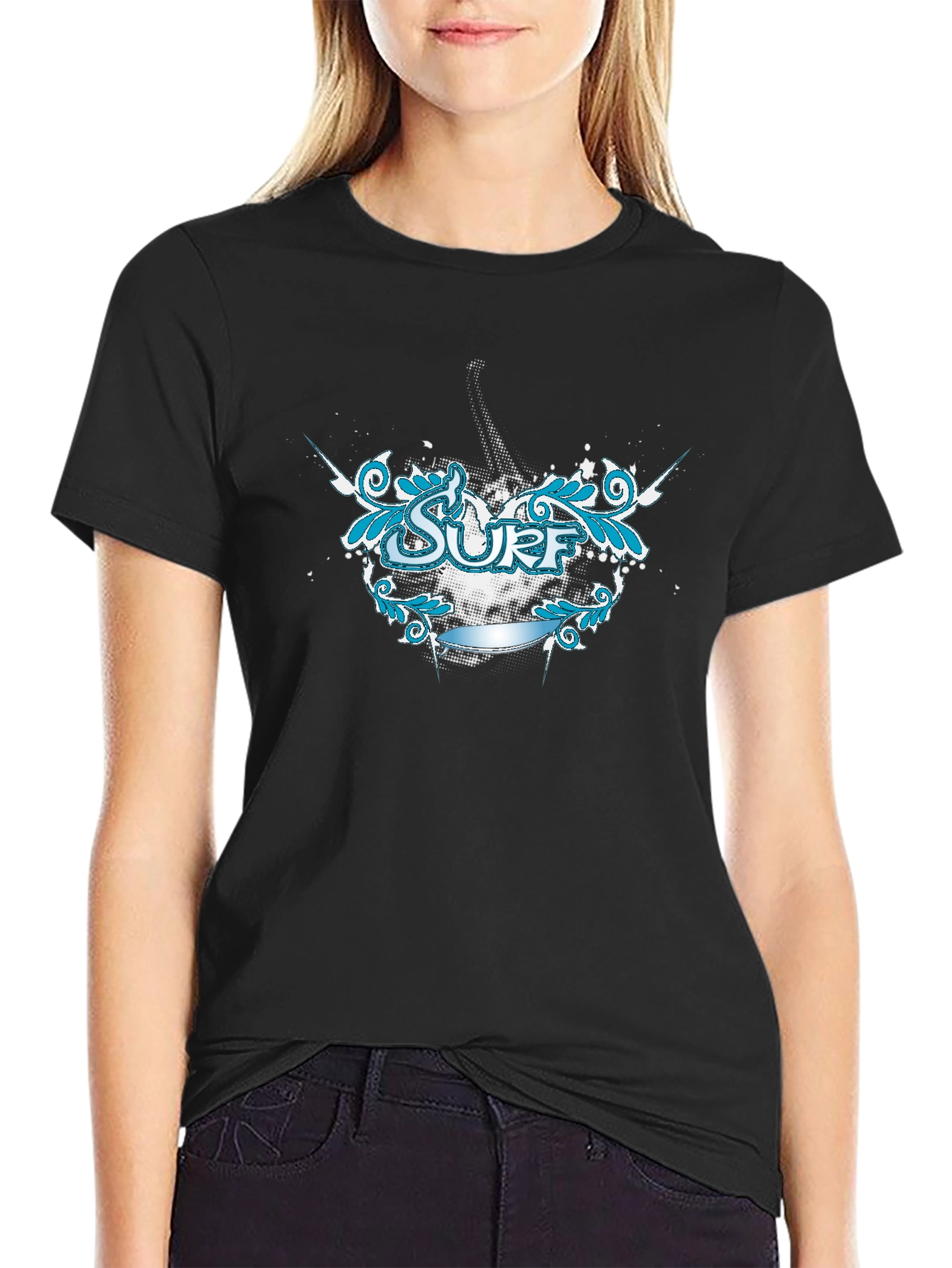Black Surf Graphic Tee - Black Cotton T-Shirt view 2