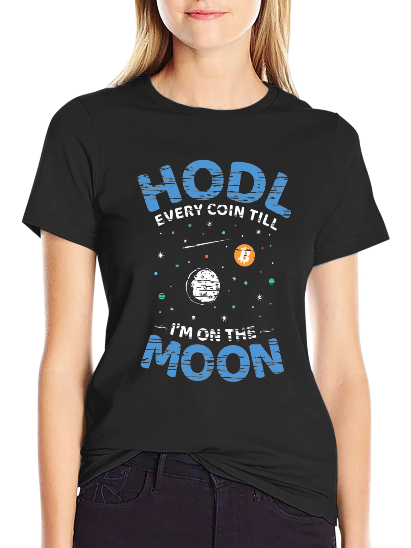 Black HODL Crypto T-Shirt - Bitcoin Moon view 2