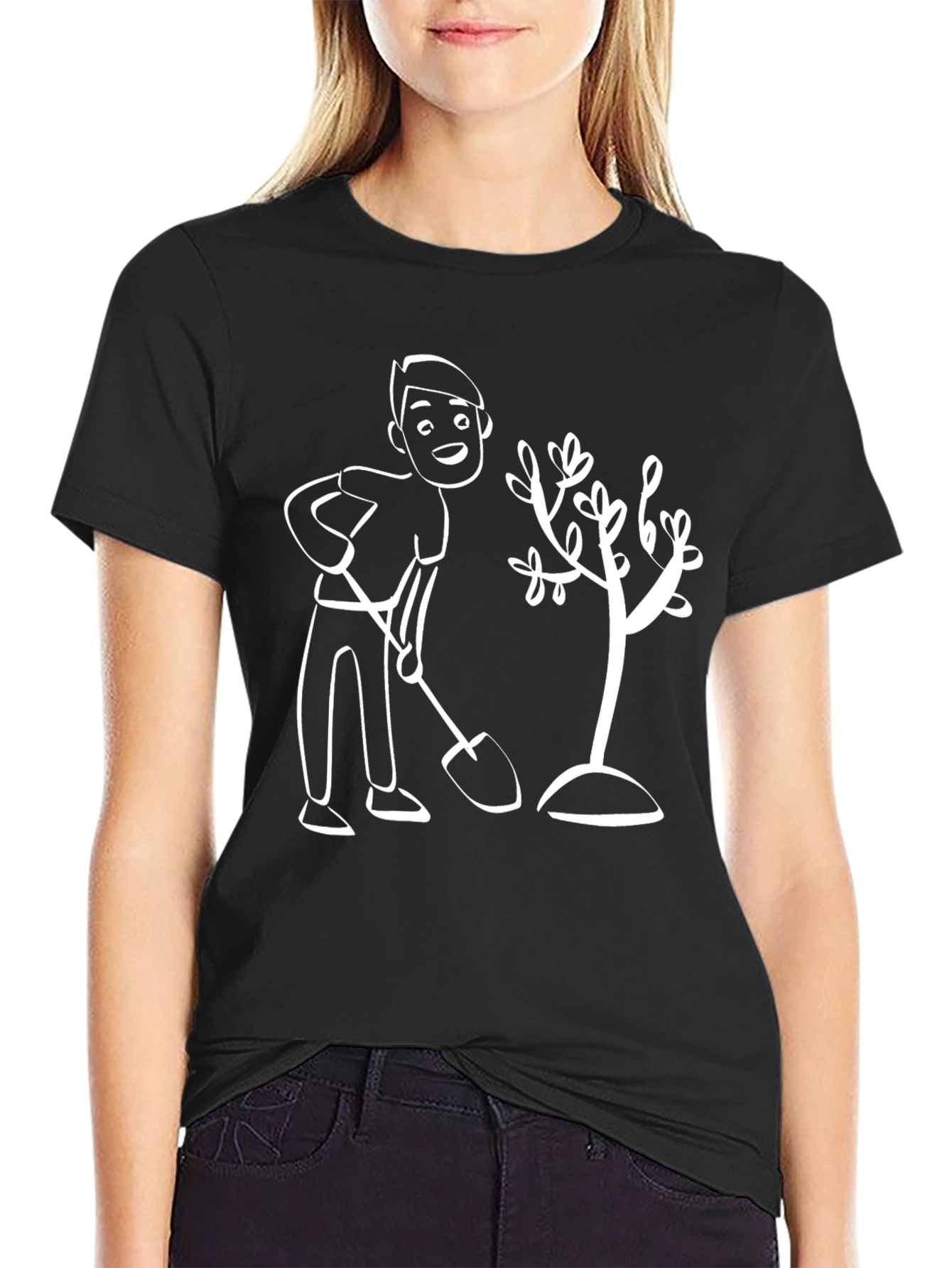 Cartoon Gardener Graphic T-Shirt - Black - 2