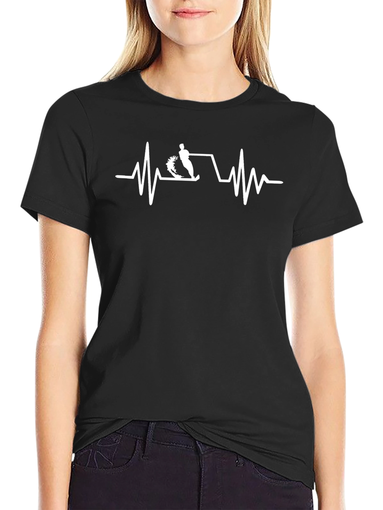Black Water Ski Heartbeat T-Shirt - Black view 2