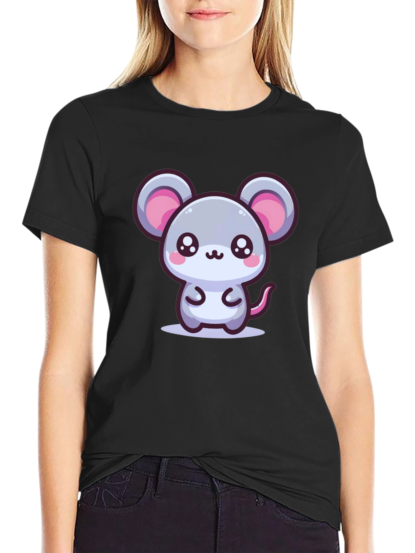 Black Cute Mouse Graphic Tee - Kawaii Style view 2