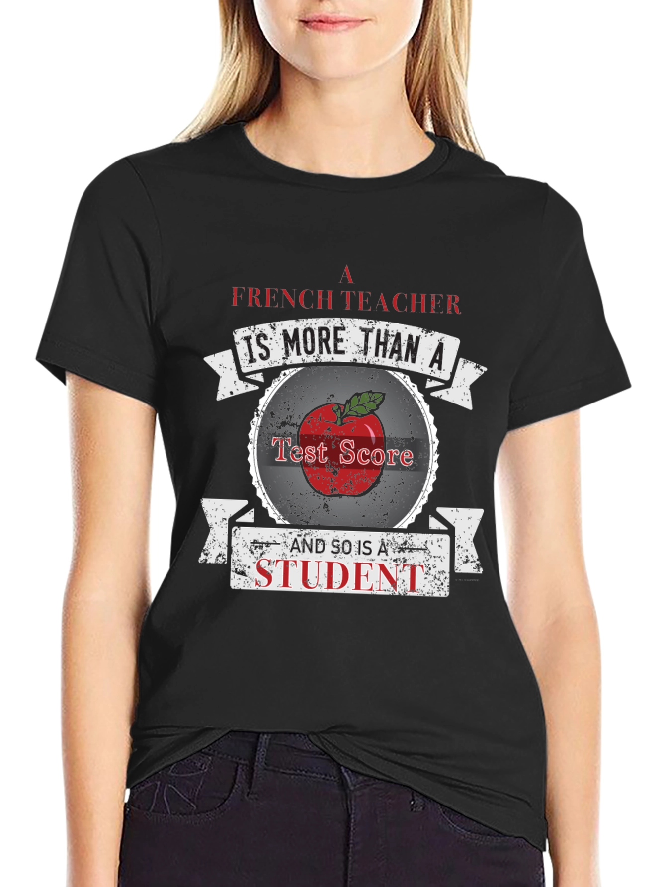 Black French Teacher T-Shirt - More Than A Test Score view 2