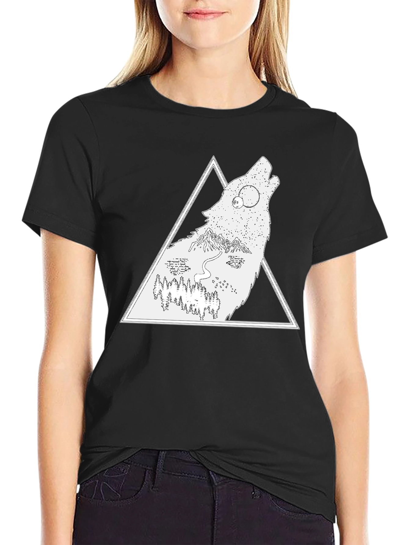 Black Wolf Nature Scene Graphic Tee - Black view 2