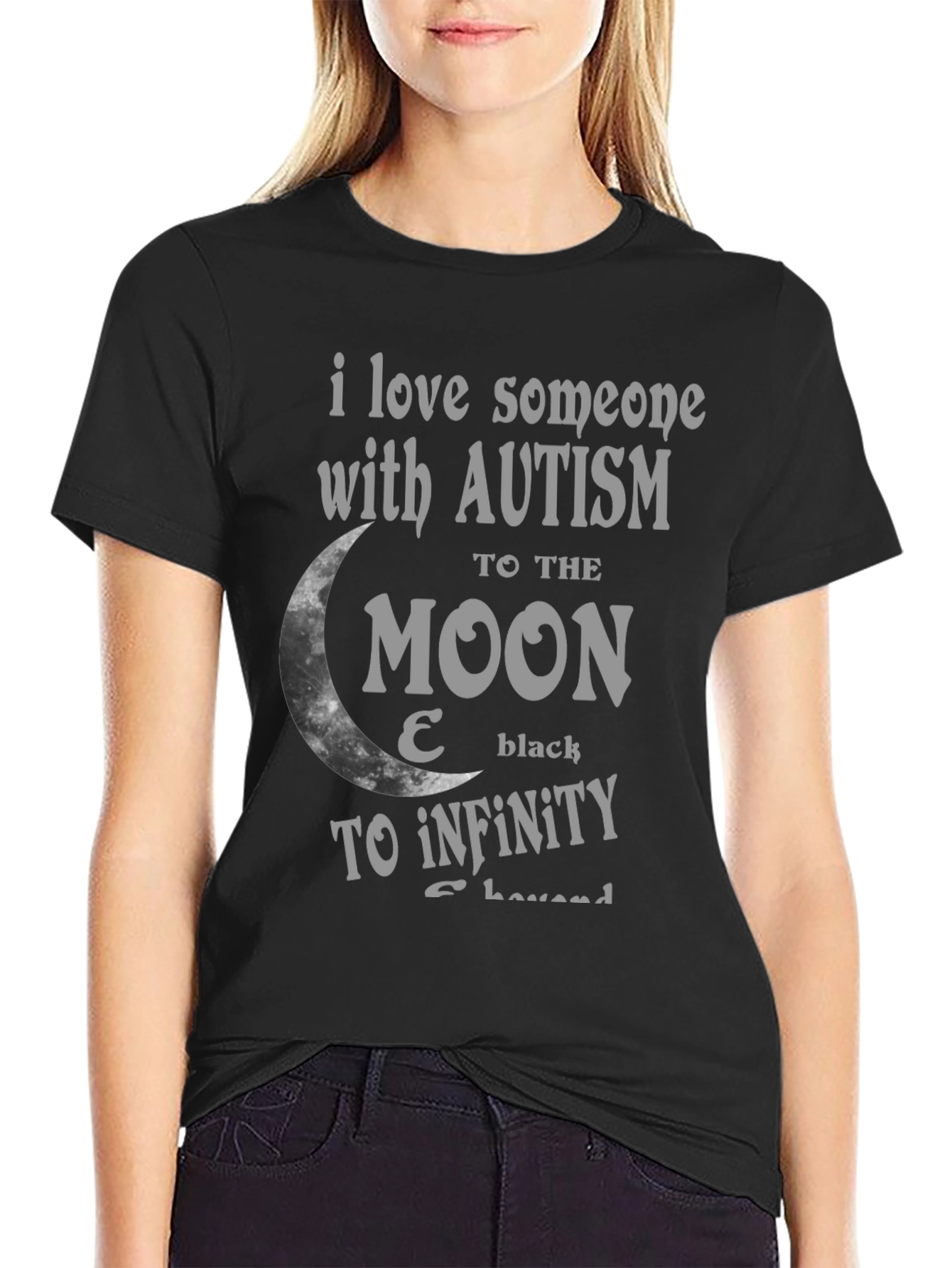 Black Autism Awareness Tee: Love to the Moon & Back T-Shirt view 2