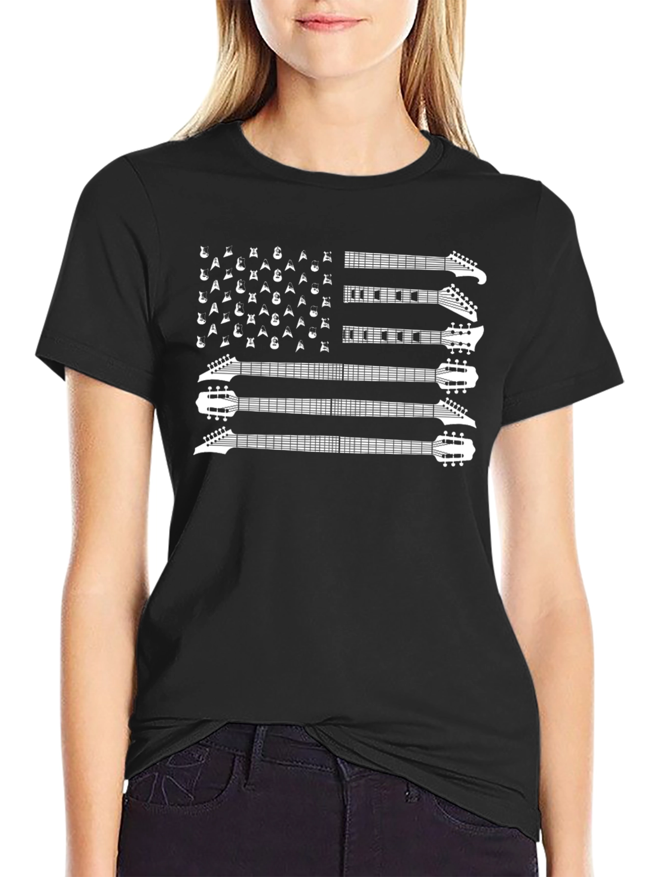 Black Guitar Flag Graphic T-Shirt view 2