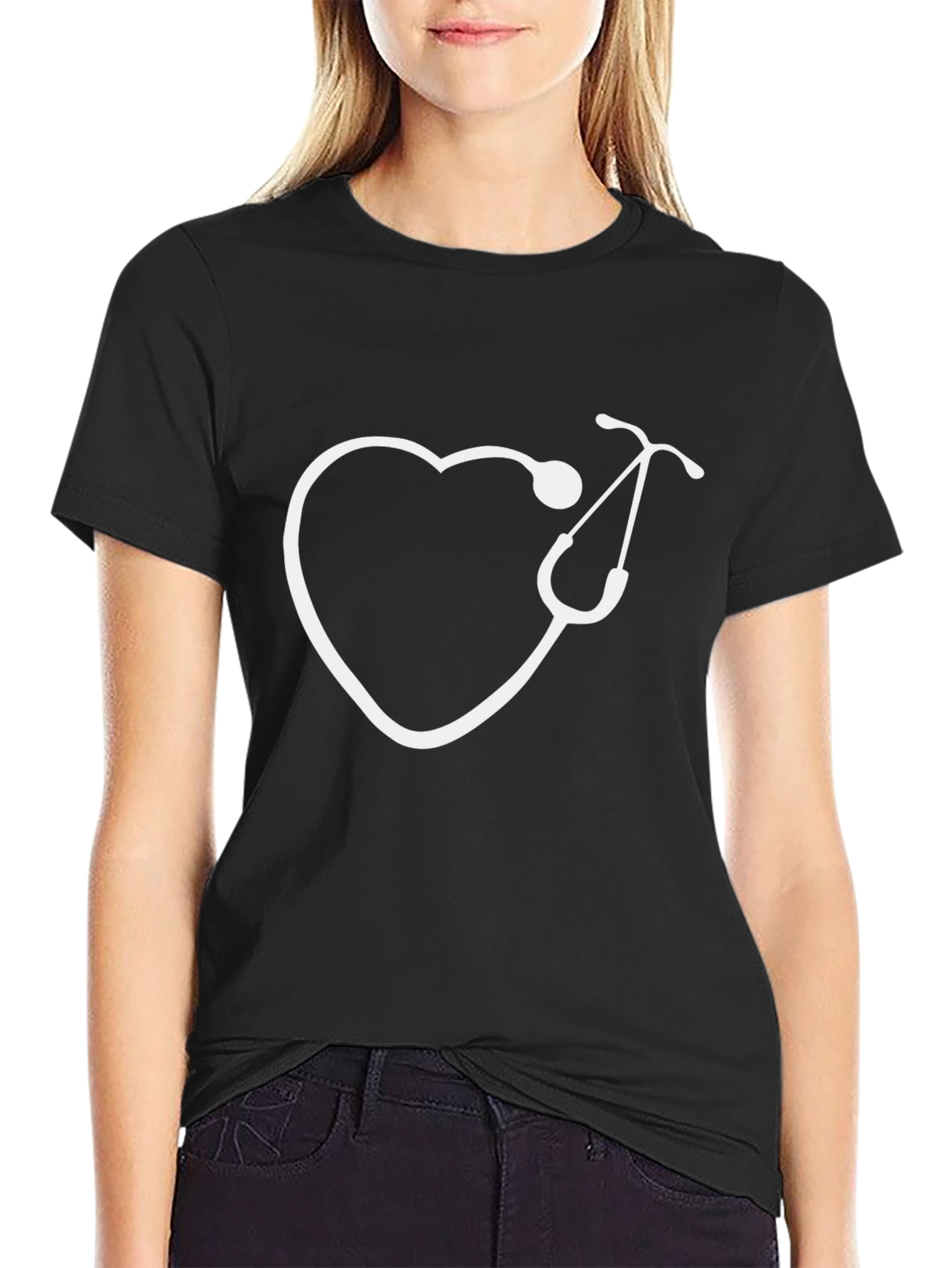 Black Heart Stethoscope Graphic Tee - Black Cotton view 2