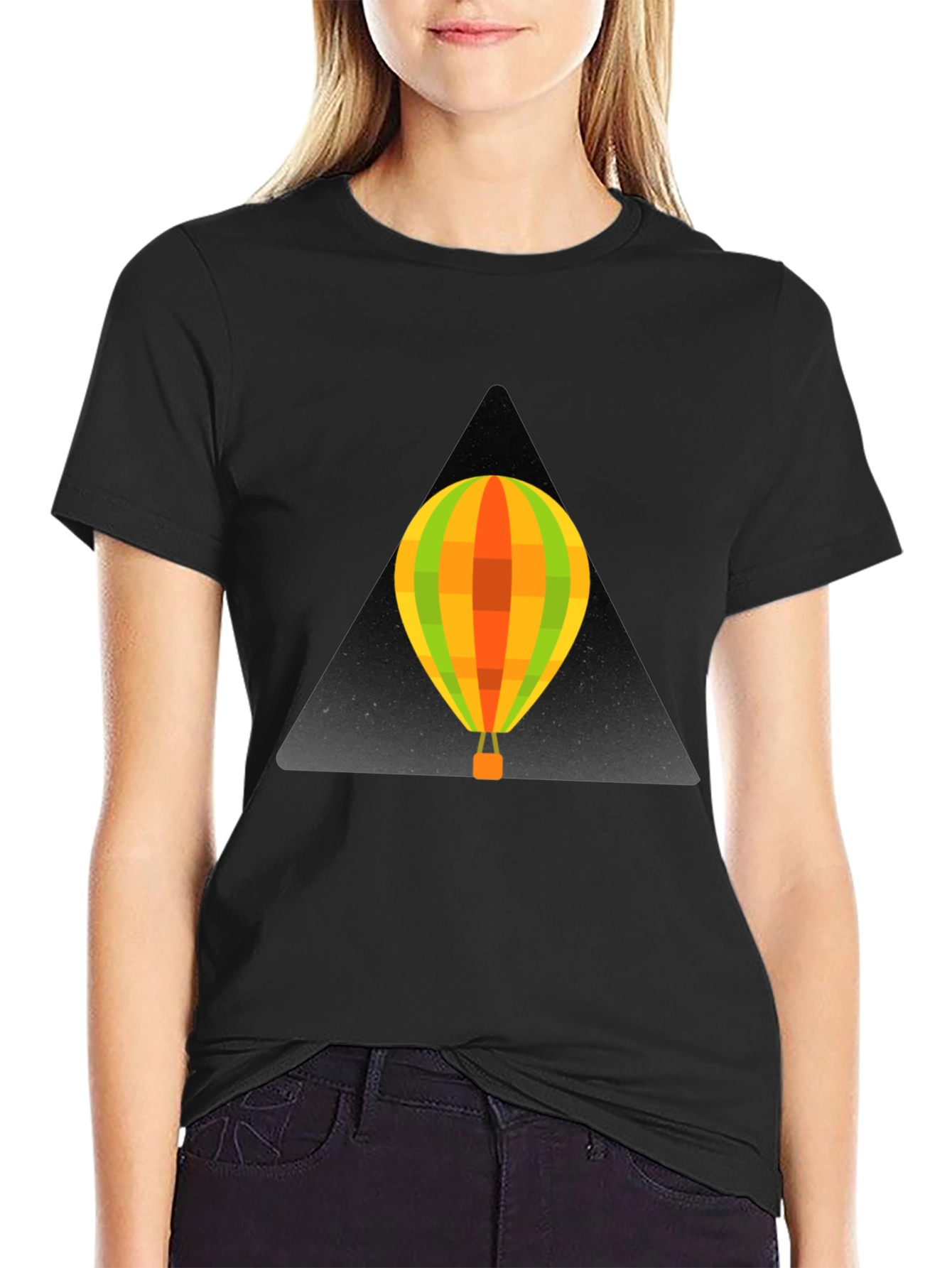 Black Stylish Black T-Shirt with Hot Air Balloon Design view 2
