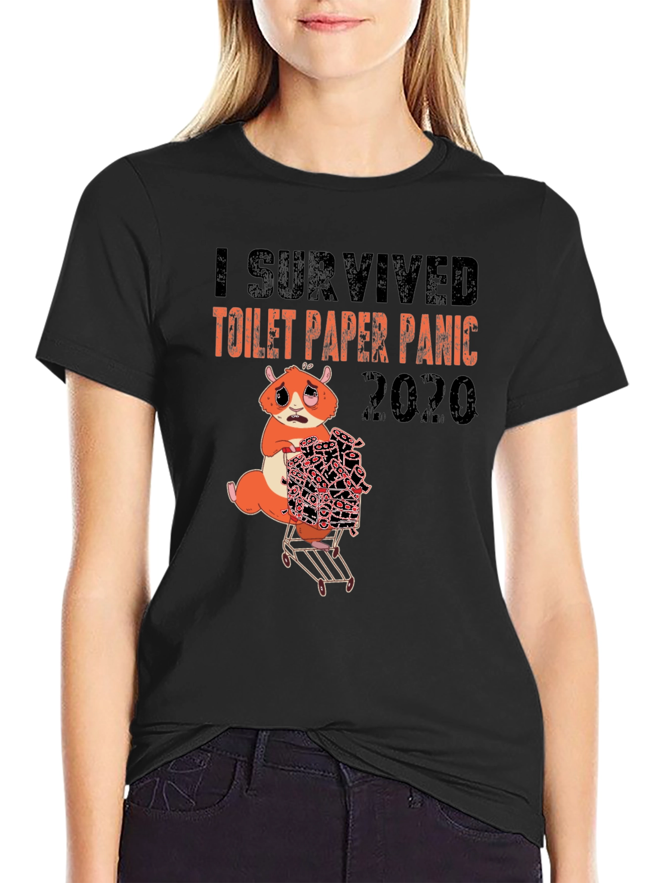 Black I Survived Toilet Paper Panic 2020 T-Shirt view 2