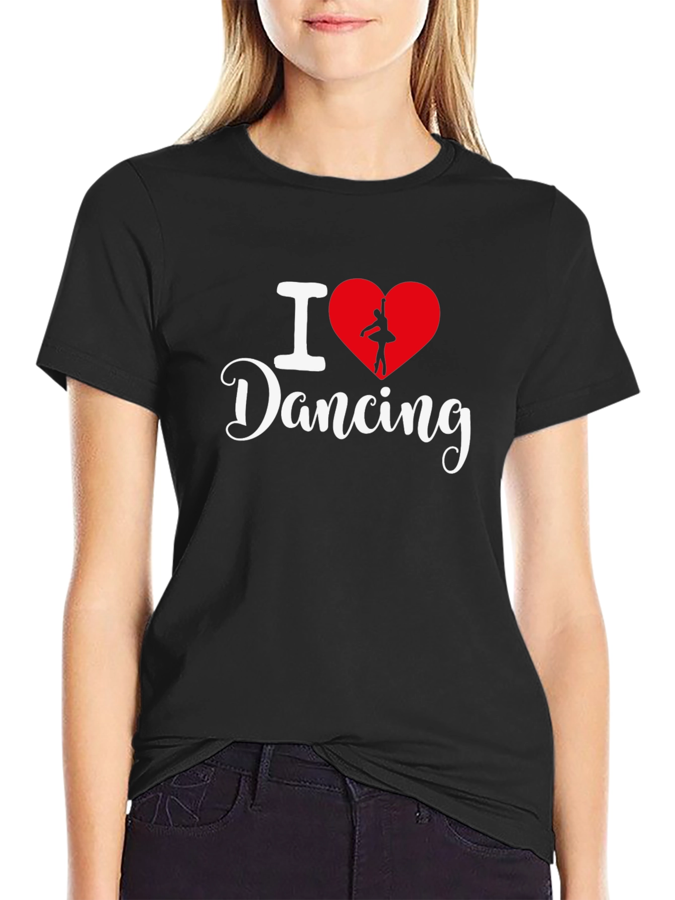 Black I Heart Dancing T-Shirt - Ballerina Silhouette Graphic Tee view 2