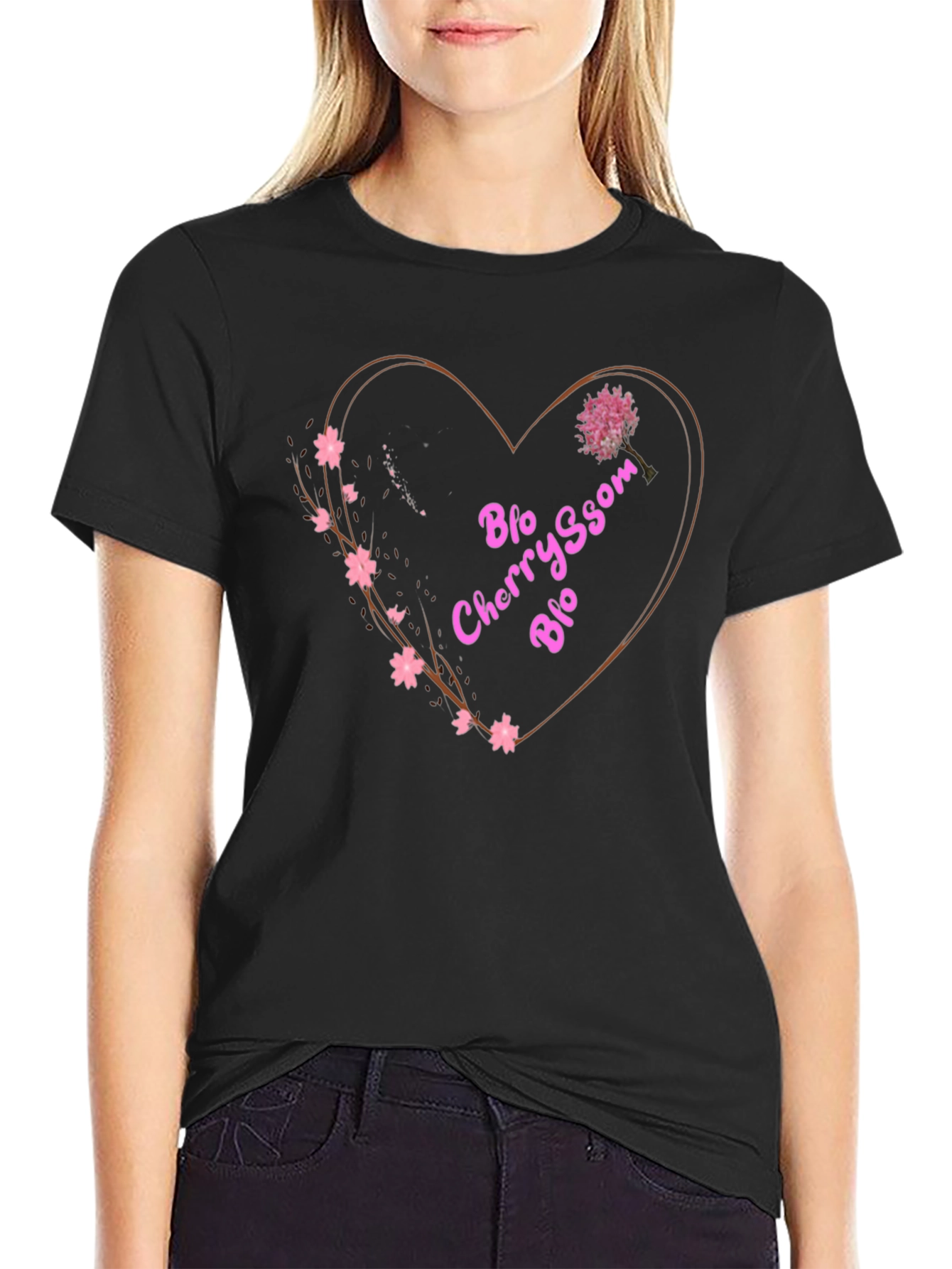 Black Cherry Blossom Blo T-Shirt - Heart Design view 2