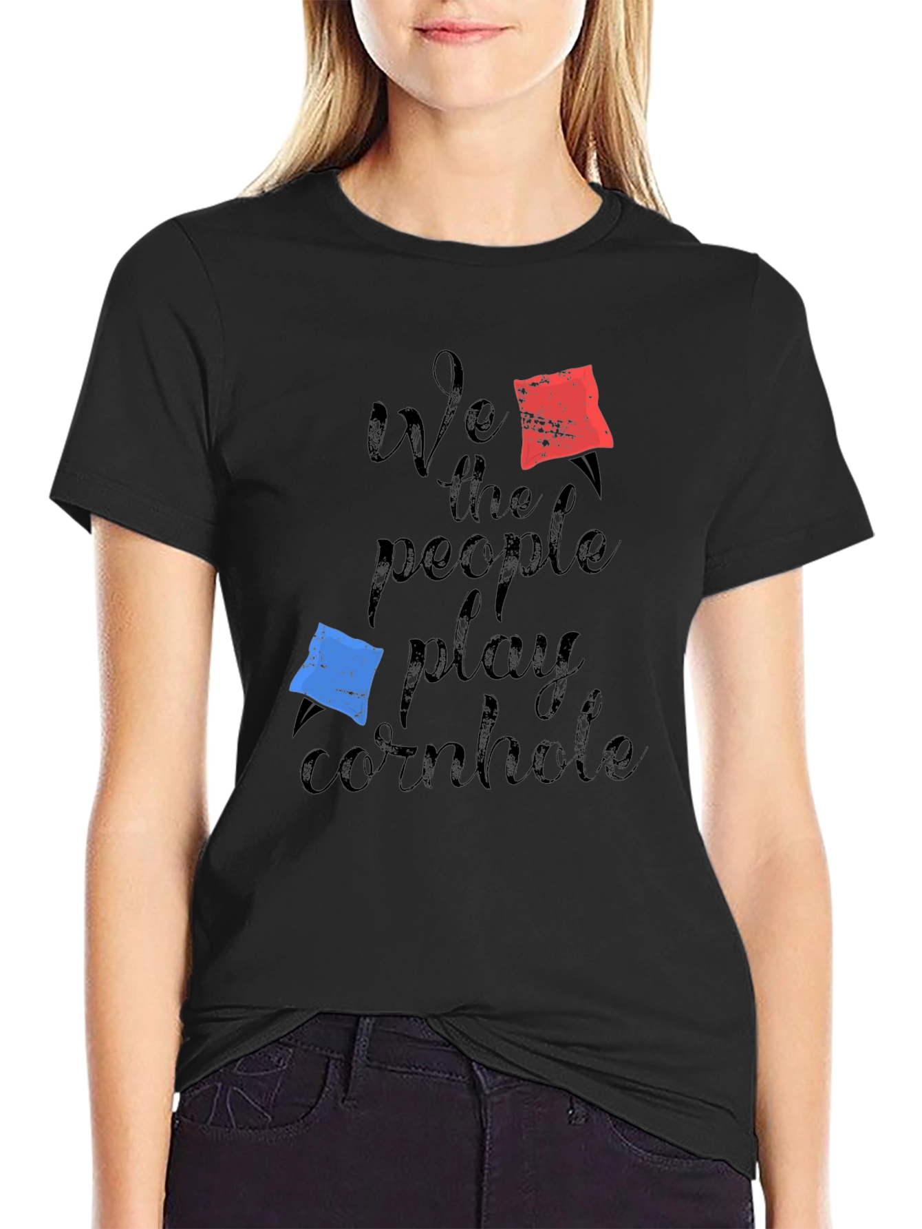Black We The People Play Cornhole T-Shirt view 2