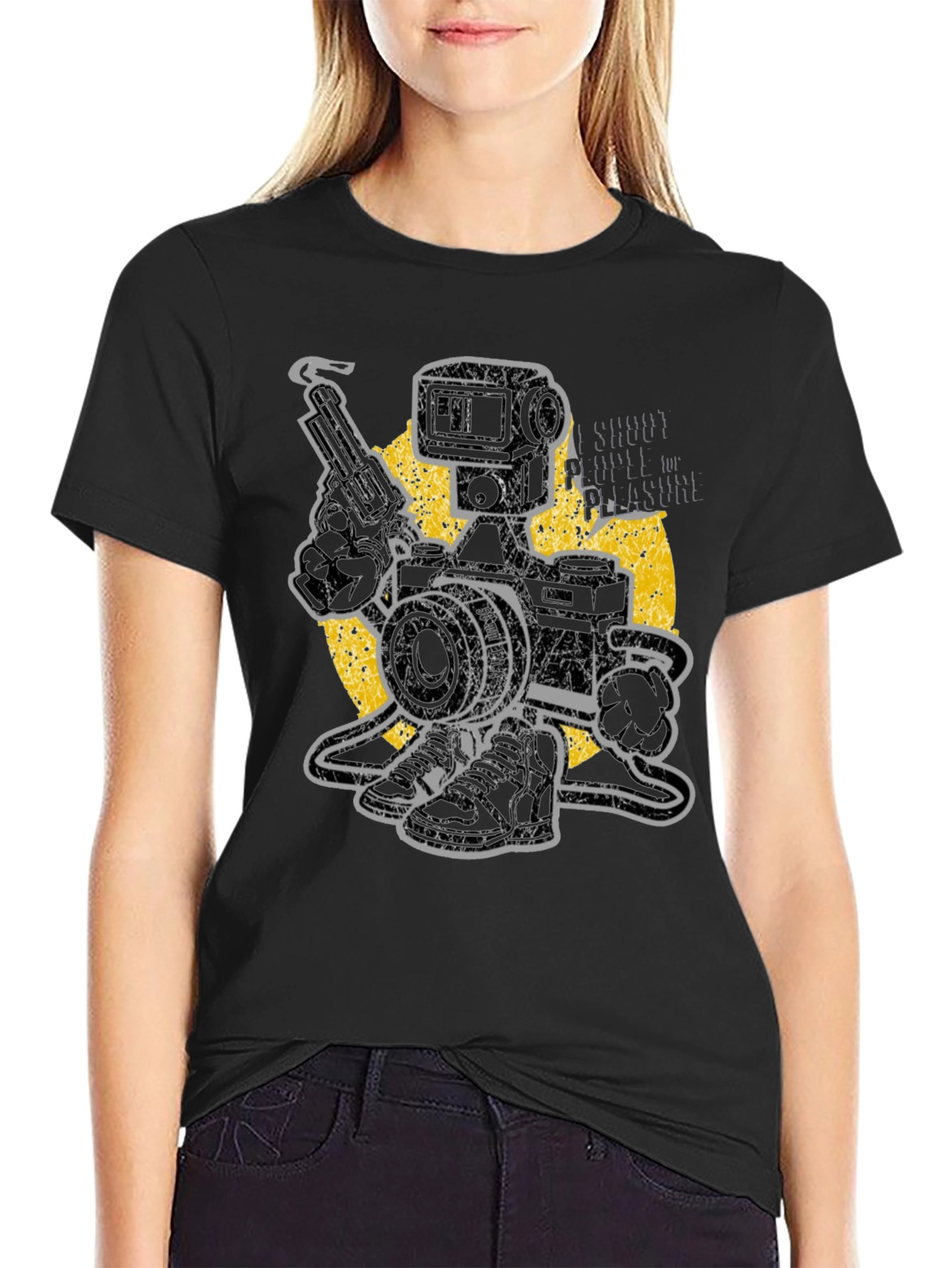Black Retro Camera Robot T-Shirt - Shoot for Pleasure view 2