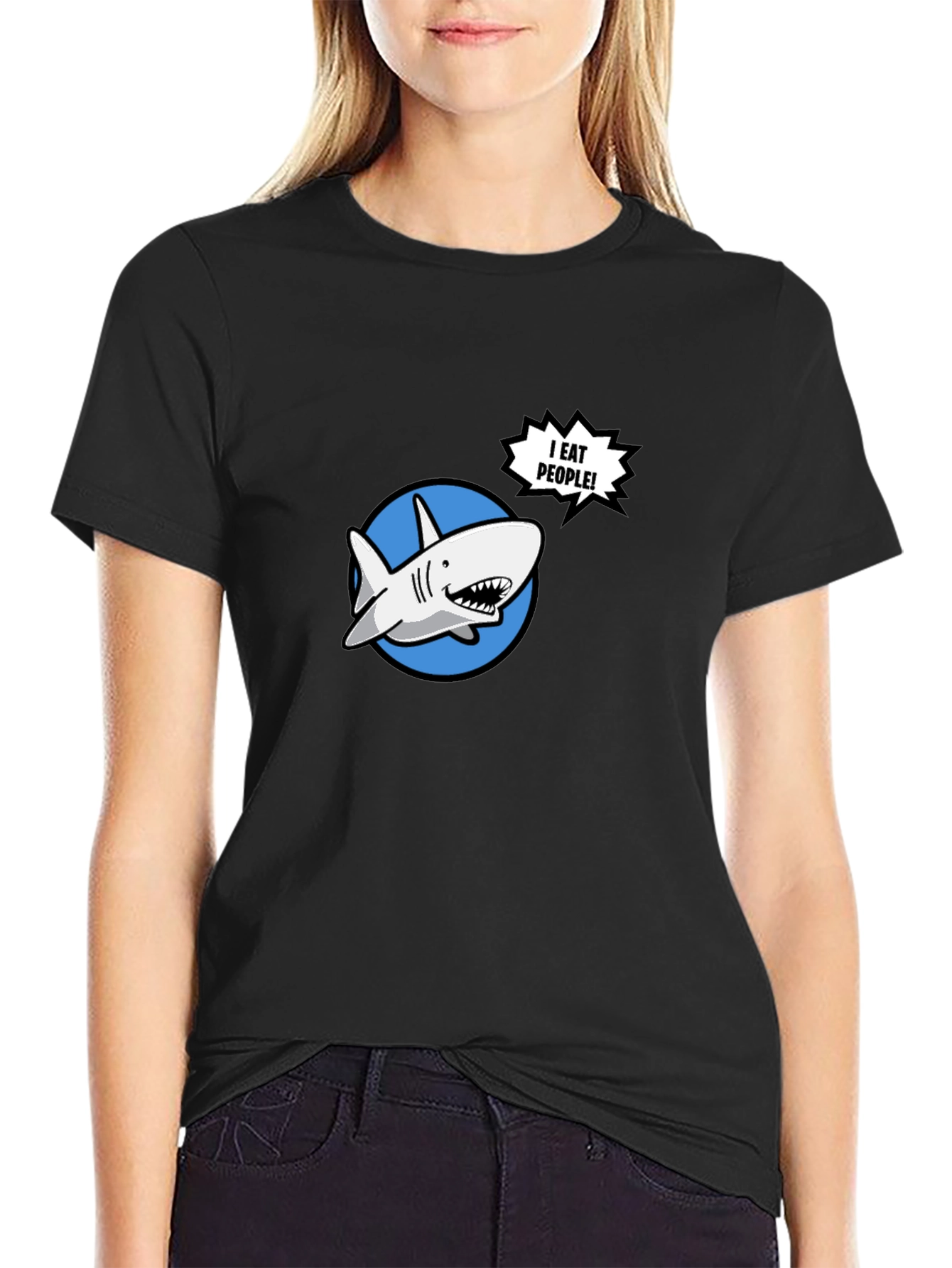 Black Funny Shark T-Shirt - I Eat People! view 2