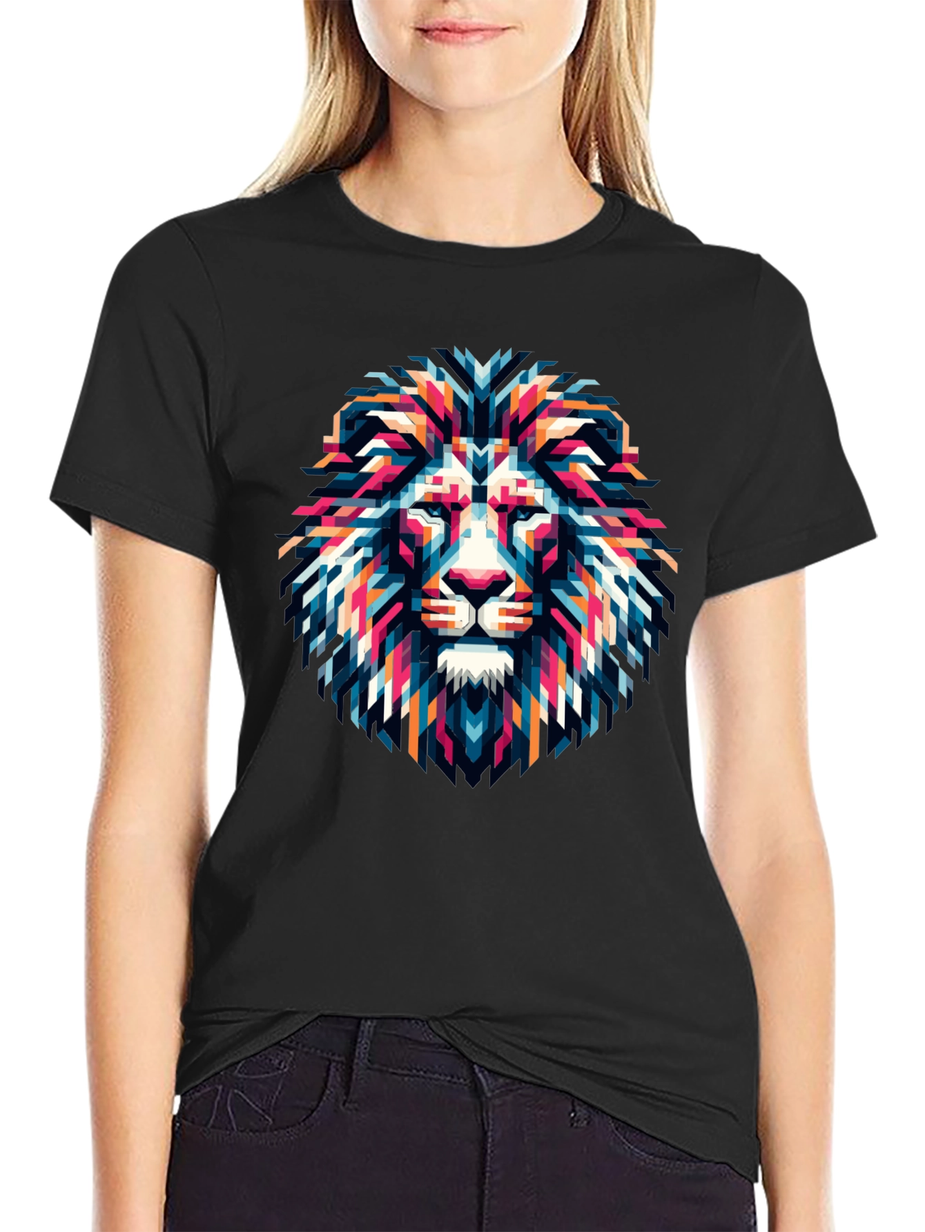 Black Geometric Lion Graphic Tee - Modern Artistic Style view 2