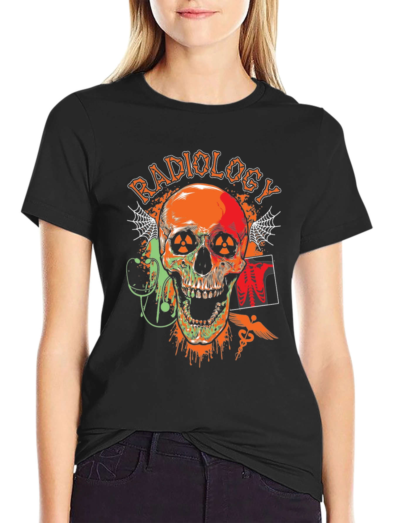 Black Radiology Skull Graphic T-Shirt - Black view 2