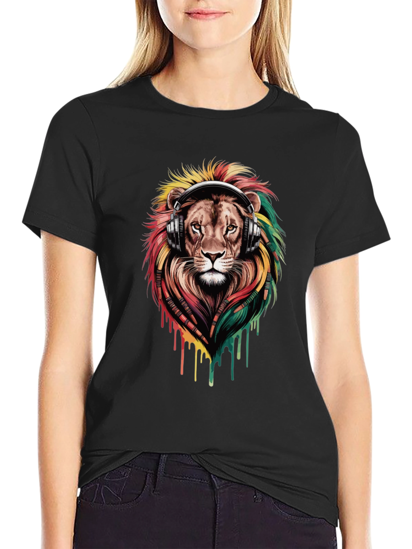 Black Lion Headphones Graphic Tee - Black view 2